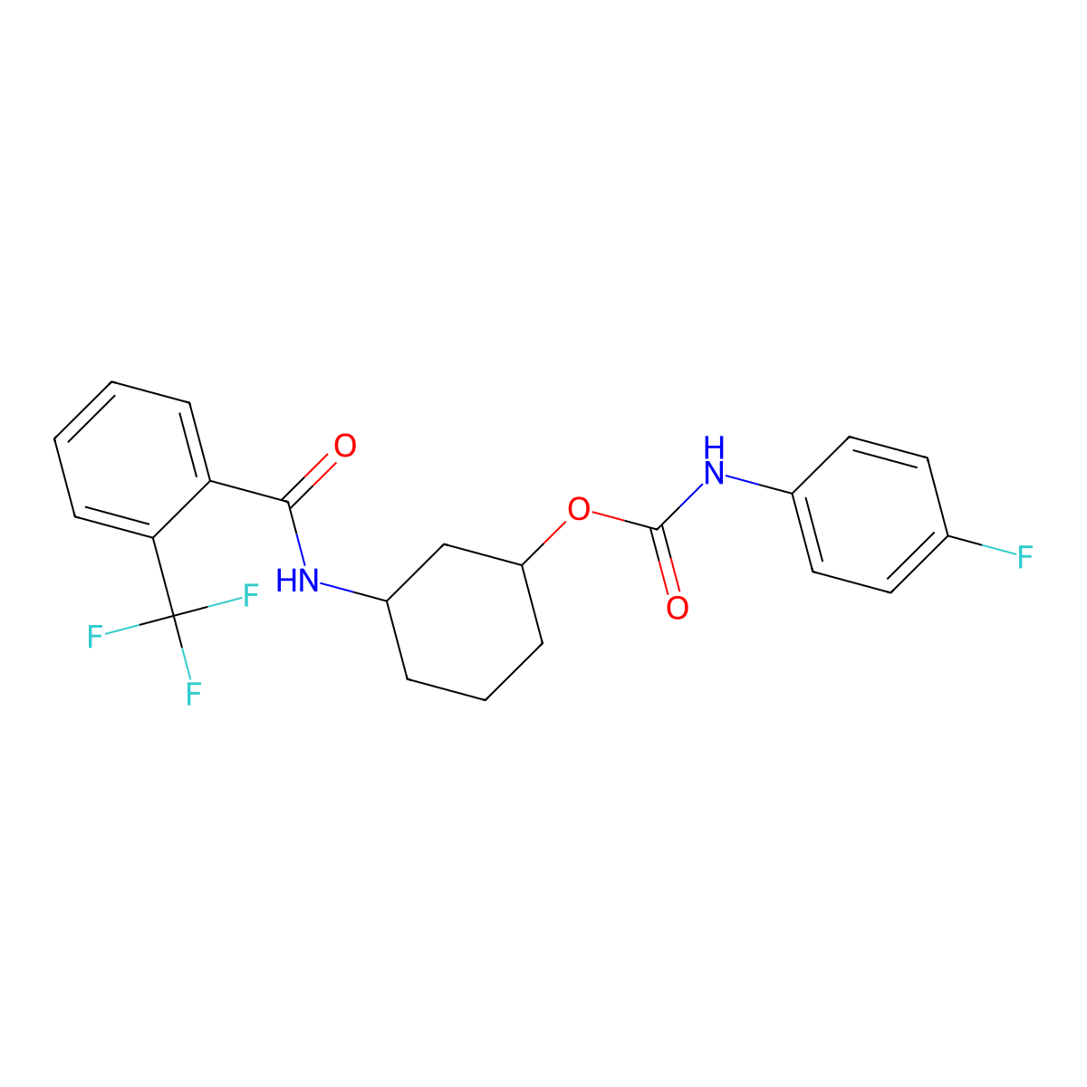 3-(2-(Trifluoromethyl)benzamido)cyclohexyl (4-fluorophenyl)carbamate molecular structure, CAS 1351641-65-0