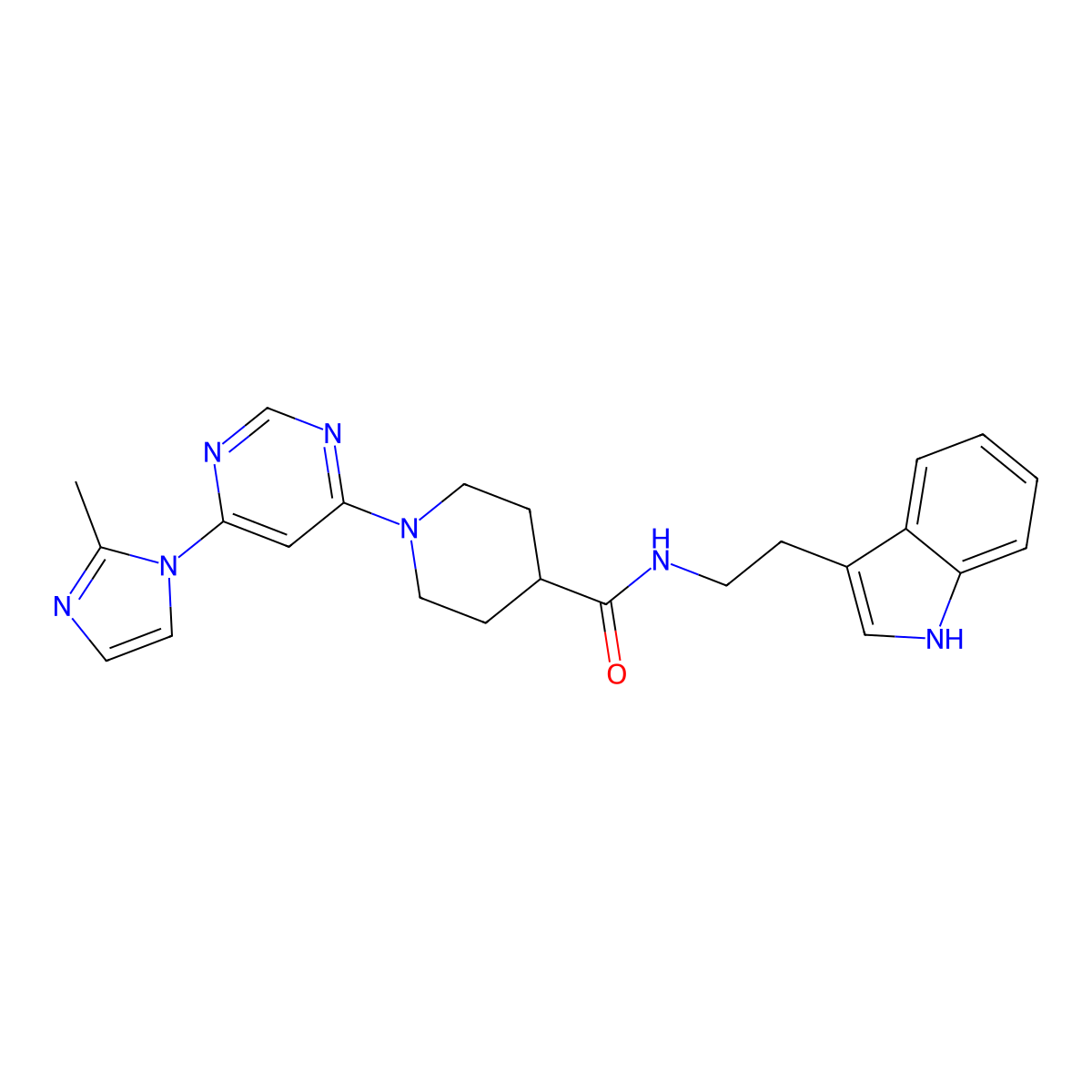 N-(2-(1H-indol-3-yl)ethyl)-1-(6-(2-methyl-1H-imidazol-1-yl)pyrimidin-4-yl)piperidine-4-carboxamide molecular structure, CAS 1351641-69-4