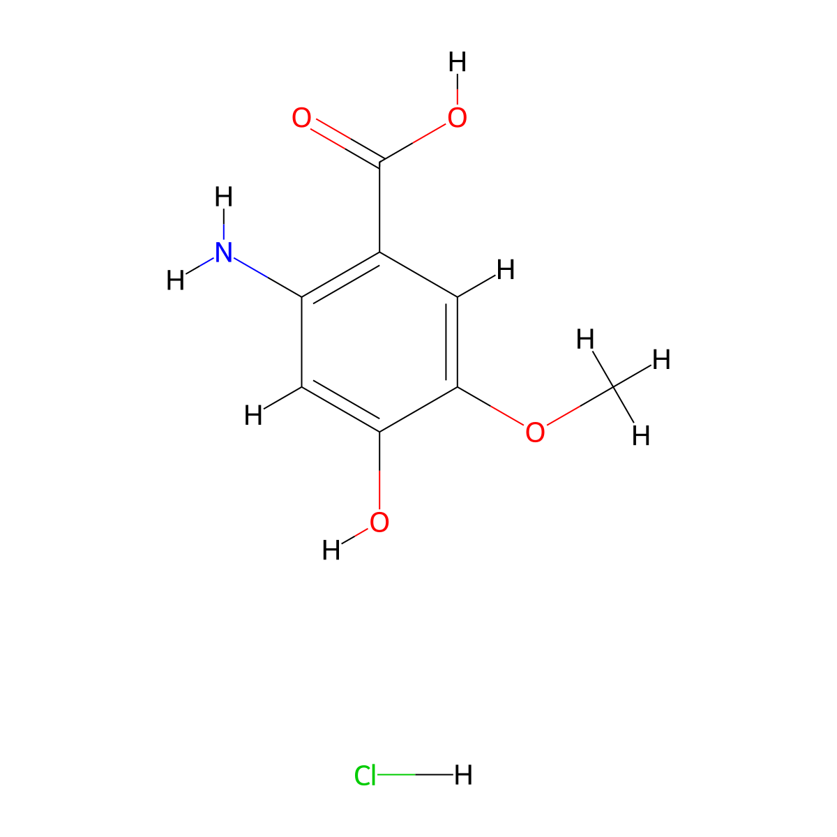 2-Amino-4-hydroxy-5-methoxybenzoic acid hydrochloride molecular structure, CAS 1351641-73-0
