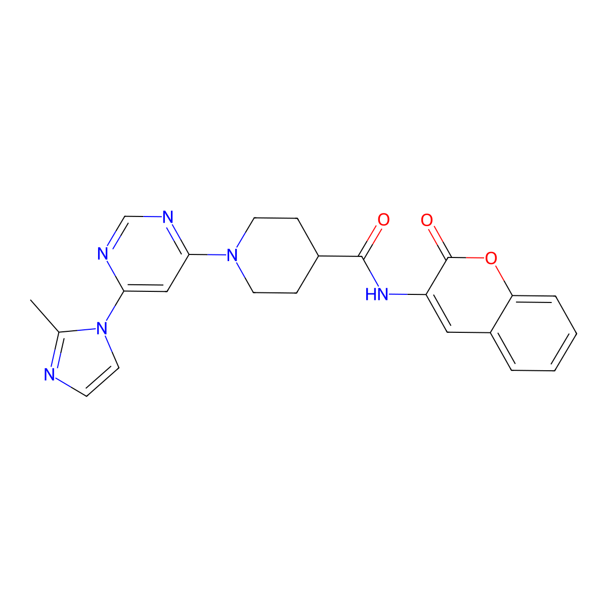 1-[6-(2-methyl-1H-imidazol-1-yl)pyrimidin-4-yl]-N-(2-oxo-2H-chromen-3-yl)piperidine-4-carboxamide molecular structure, CAS 1351641-76-3