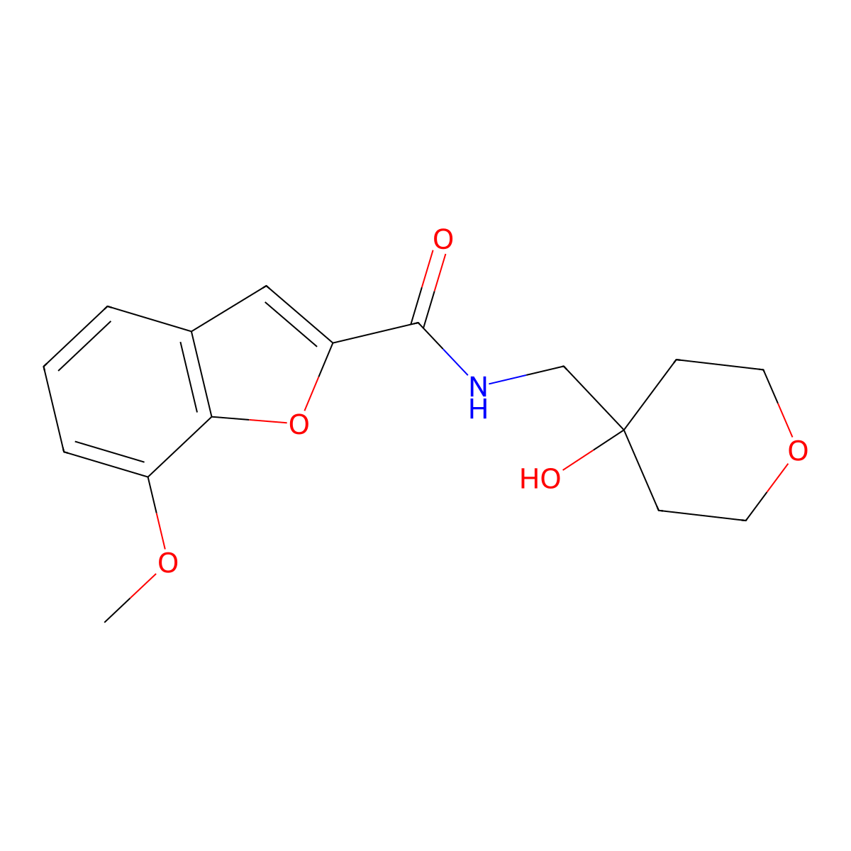 N-[(4-hydroxyoxan-4-yl)methyl]-7-methoxy-1-benzofuran-2-carboxamide molecular structure, CAS 1351641-77-4