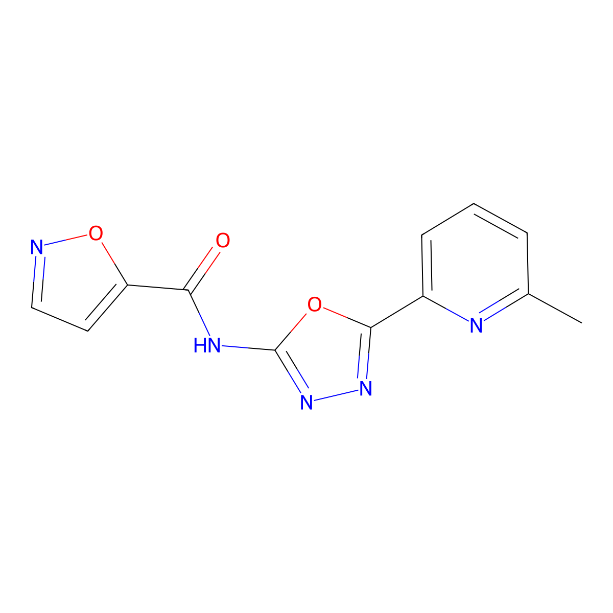 N-(5-(6-methylpyridin-2-yl)-1,3,4-oxadiazol-2-yl)isoxazole-5-carboxamide molecular structure, CAS 1351641-78-5