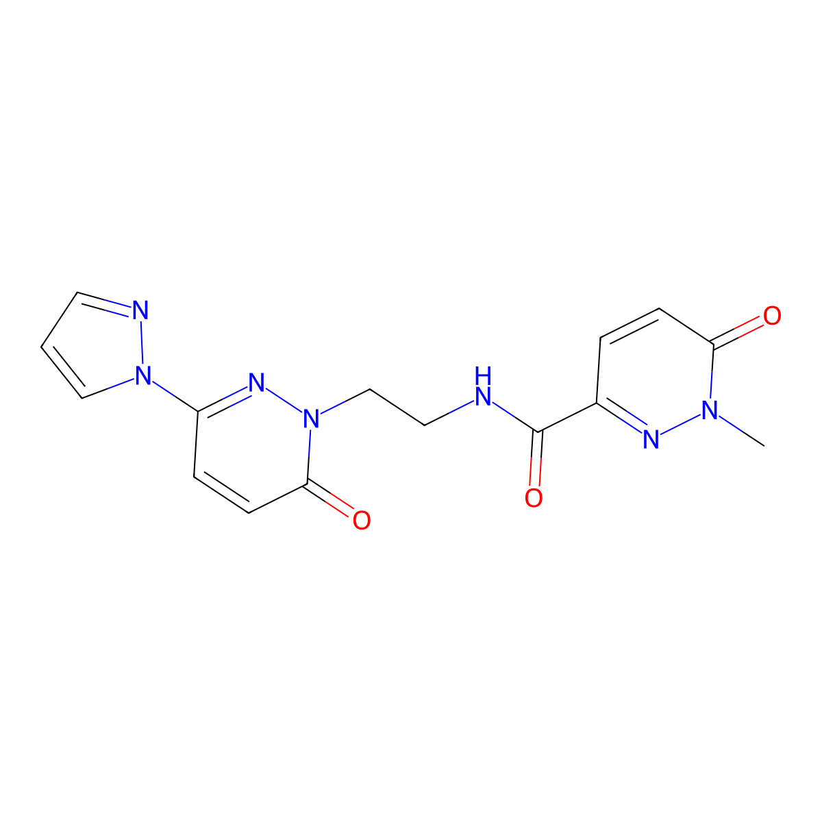 1-methyl-6-oxo-N-(2-(6-oxo-3-(1H-pyrazol-1-yl)pyridazin-1(6H)-yl)ethyl)-1,6-dihydropyridazine-3-carboxamide molecular structure, CAS 1351641-81-0