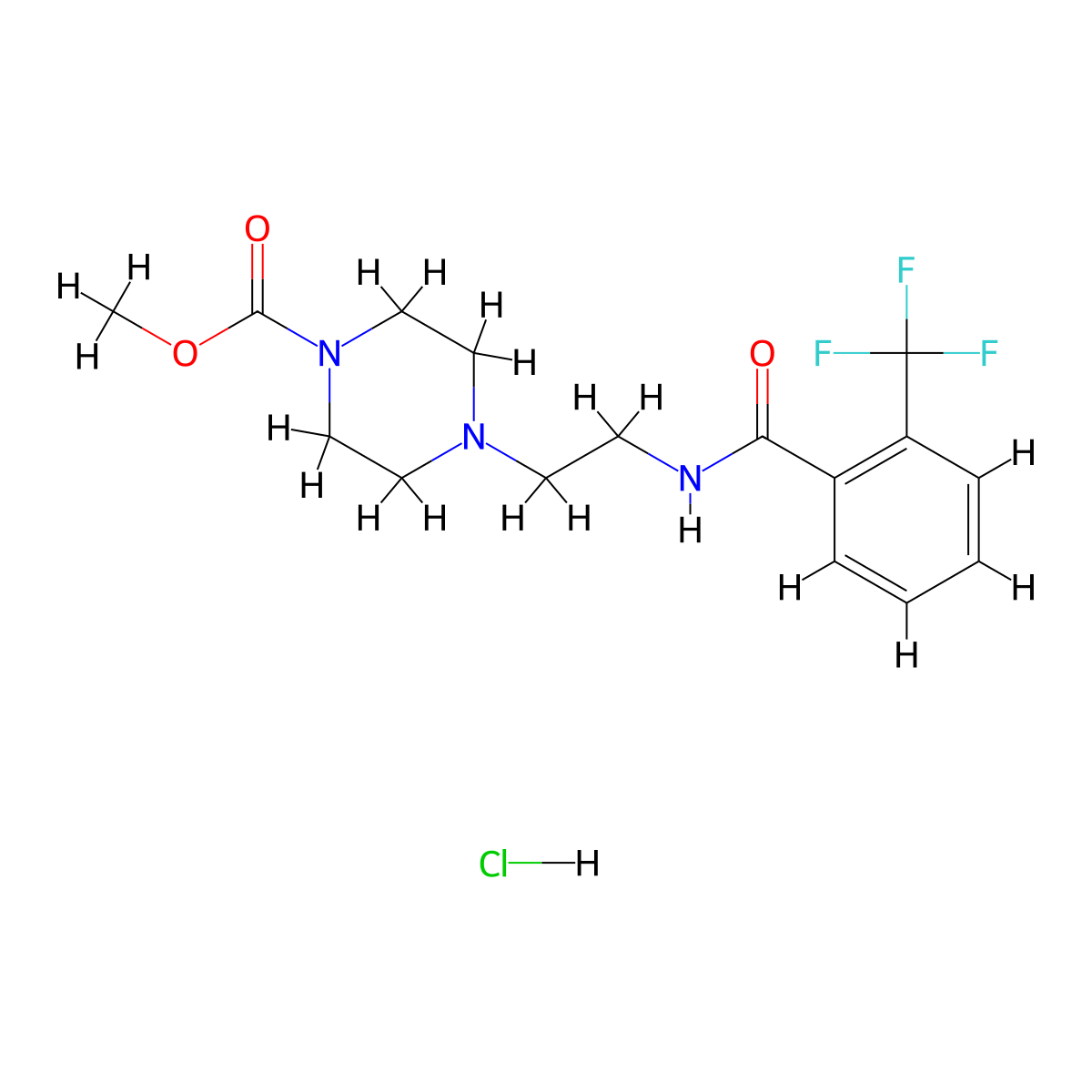 Methyl 4-(2-(2-(trifluoromethyl)benzamido)ethyl)piperazine-1-carboxylate hydrochloride molecular structure, CAS 1351641-82-1