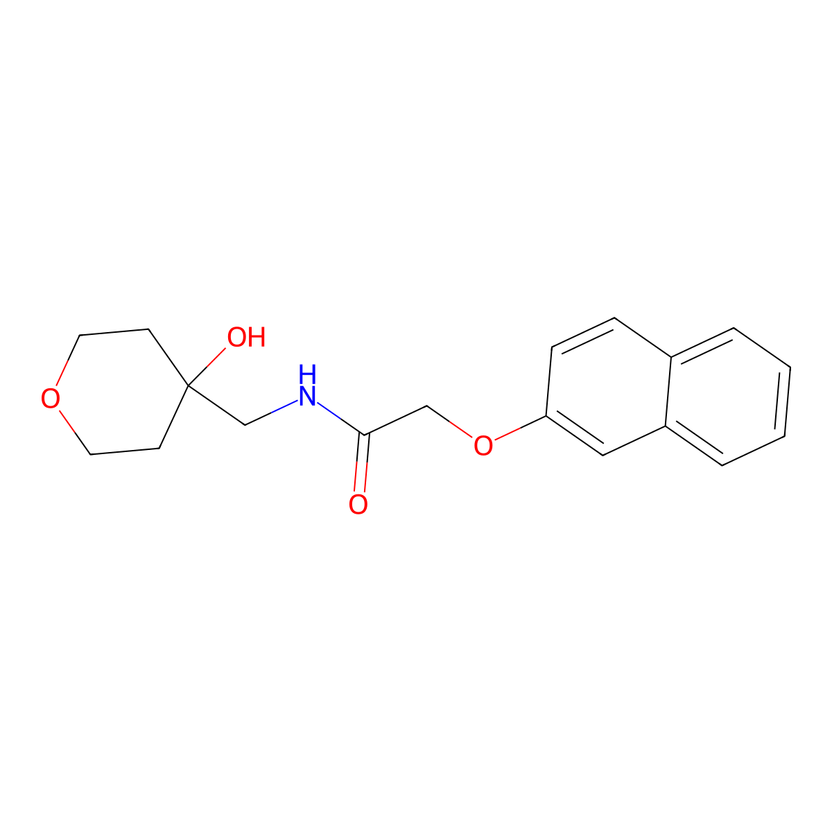 N-((4-hydroxytetrahydro-2H-pyran-4-yl)methyl)-2-(naphthalen-2-yloxy)acetamide molecular structure, CAS 1351641-87-6