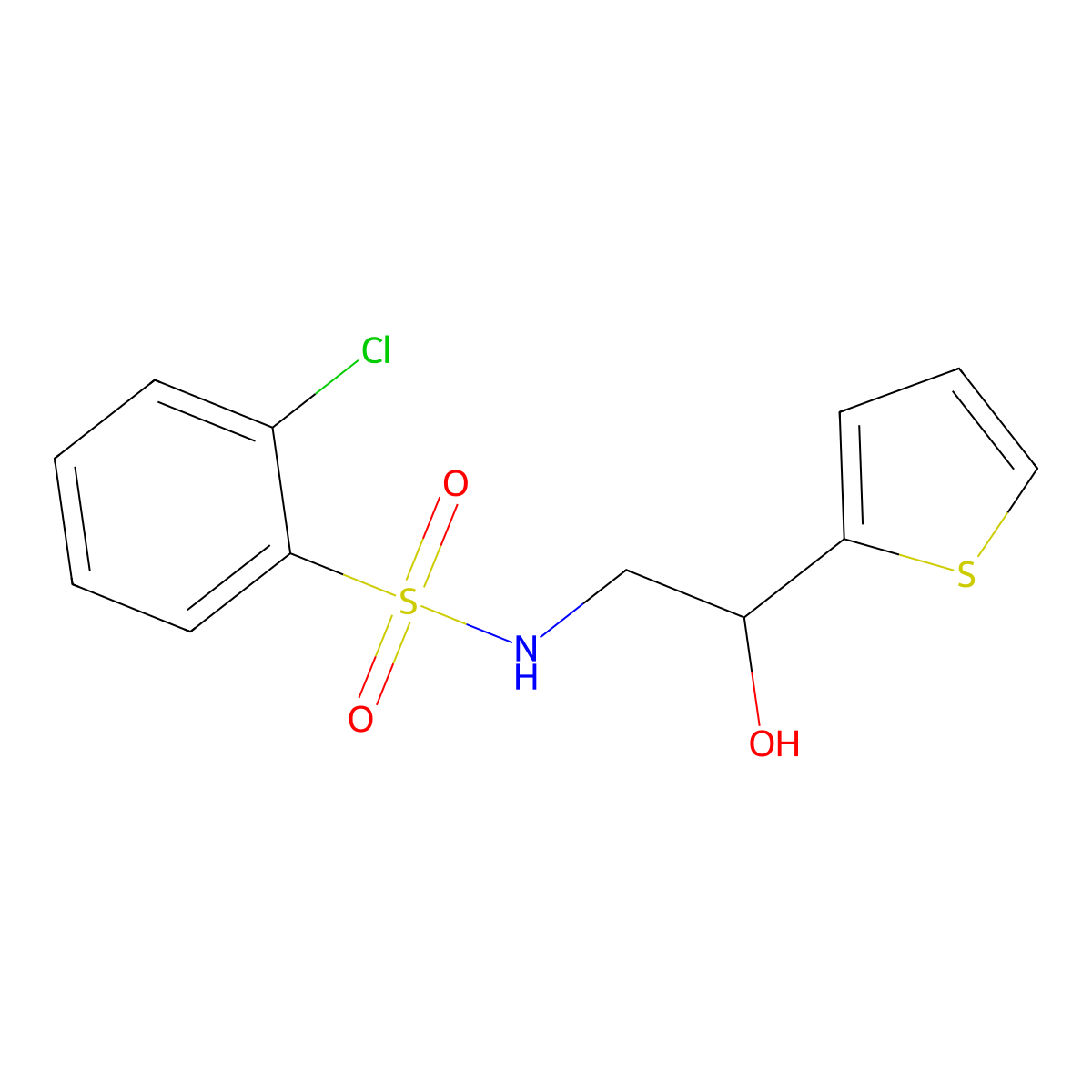 2-chloro-N-(2-hydroxy-2-(thiophen-2-yl)ethyl)benzenesulfonamide molecular structure, CAS 1351641-90-1