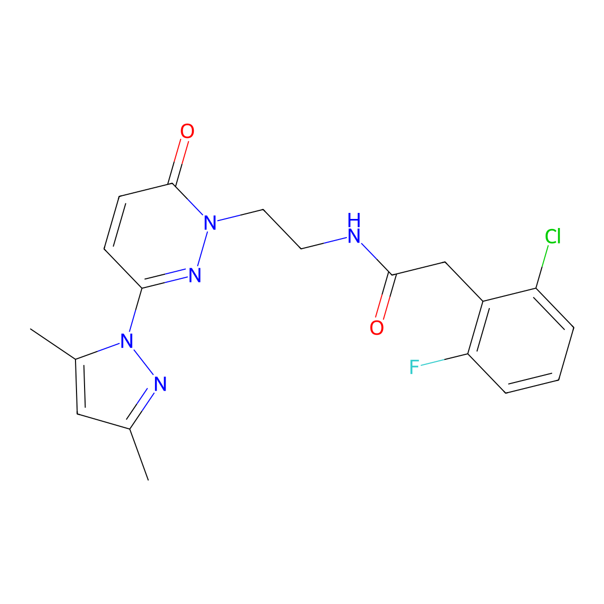 2-(2-chloro-6-fluorophenyl)-N-(2-(3-(3,5-dimethyl-1H-pyrazol-1-yl)-6-oxopyridazin-1(6H)-yl)ethyl)acetamide molecular structure, CAS 1351641-93-4