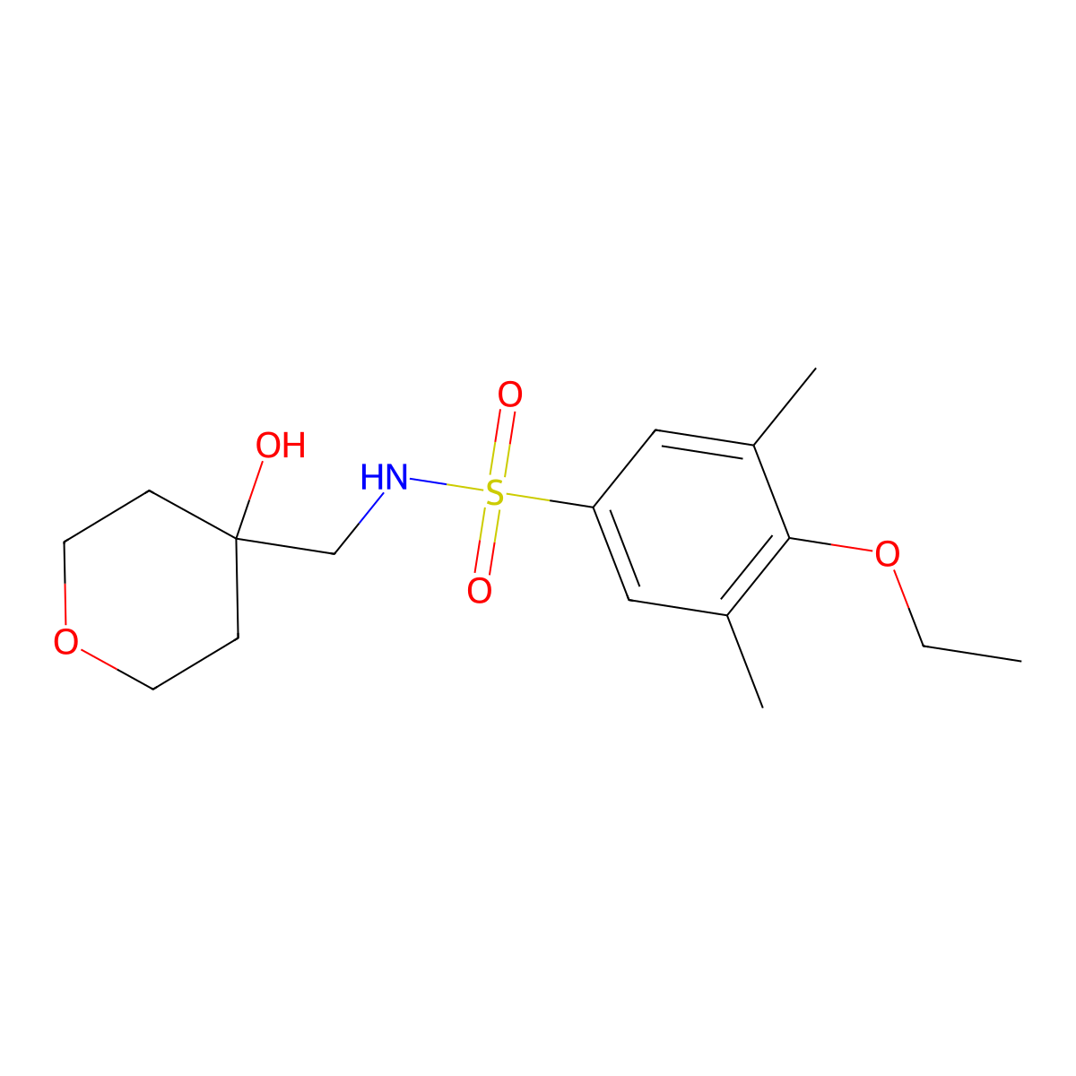 4-ethoxy-N-((4-hydroxytetrahydro-2H-pyran-4-yl)methyl)-3,5-dimethylbenzenesulfonamide molecular structure, CAS 1351641-94-5