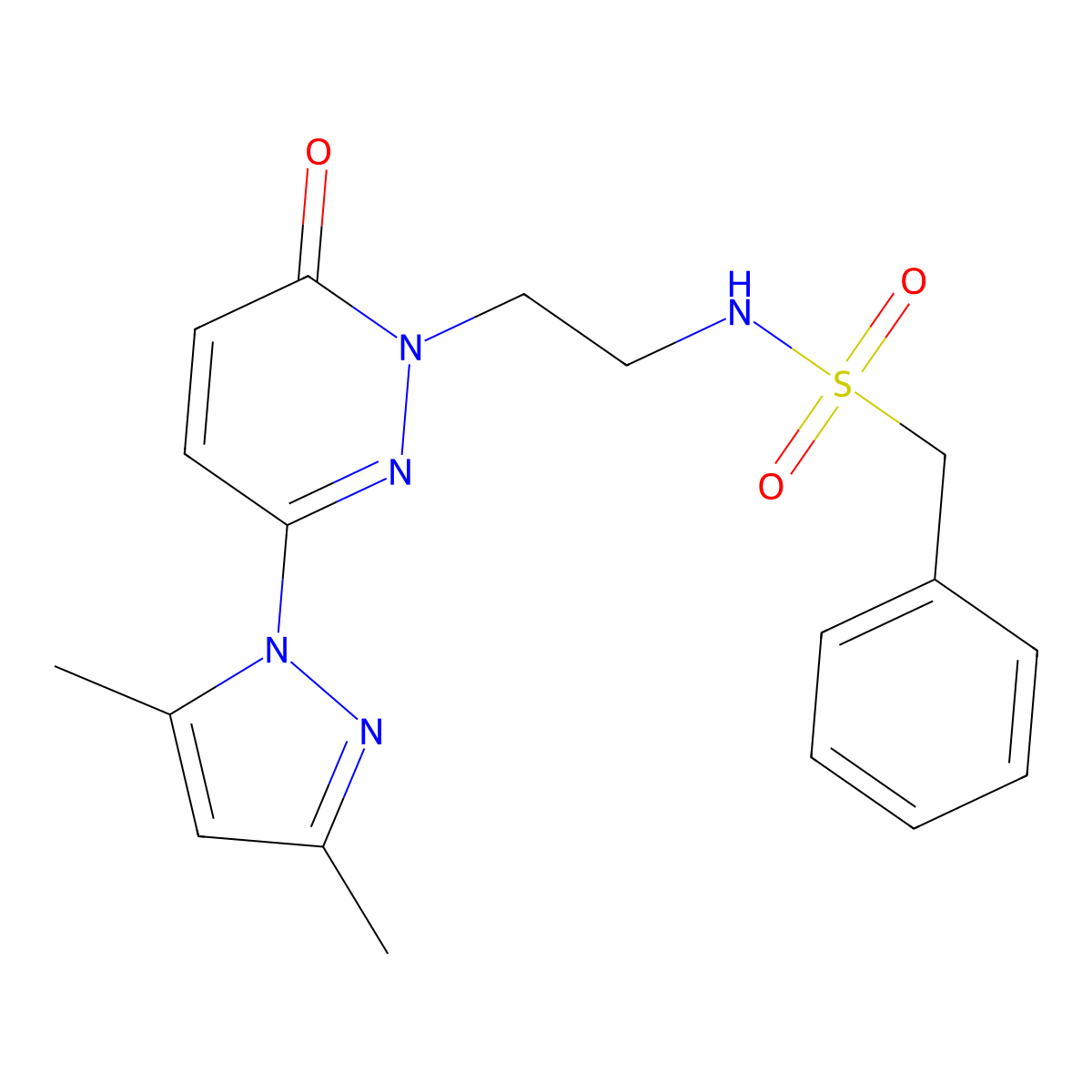 N-(2-(3-(3,5-dimethyl-1H-pyrazol-1-yl)-6-oxopyridazin-1(6H)-yl)ethyl)-1-phenylmethanesulfonamide molecular structure, CAS 1351642-02-8