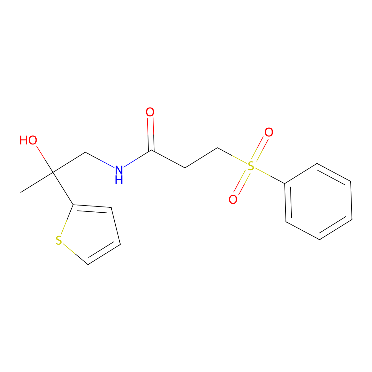 N-(2-hydroxy-2-(thiophen-2-yl)propyl)-3-(phenylsulfonyl)propanamide molecular structure, CAS 1351642-04-0