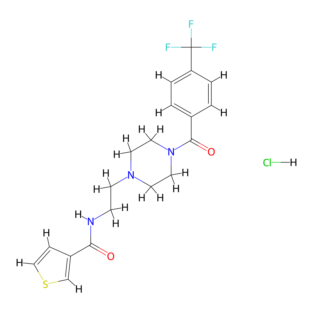 N-(2-(4-(4-(trifluoromethyl)benzoyl)piperazin-1-yl)ethyl)thiophene-3-carboxamide hydrochloride molecular structure, CAS 1351642-15-3