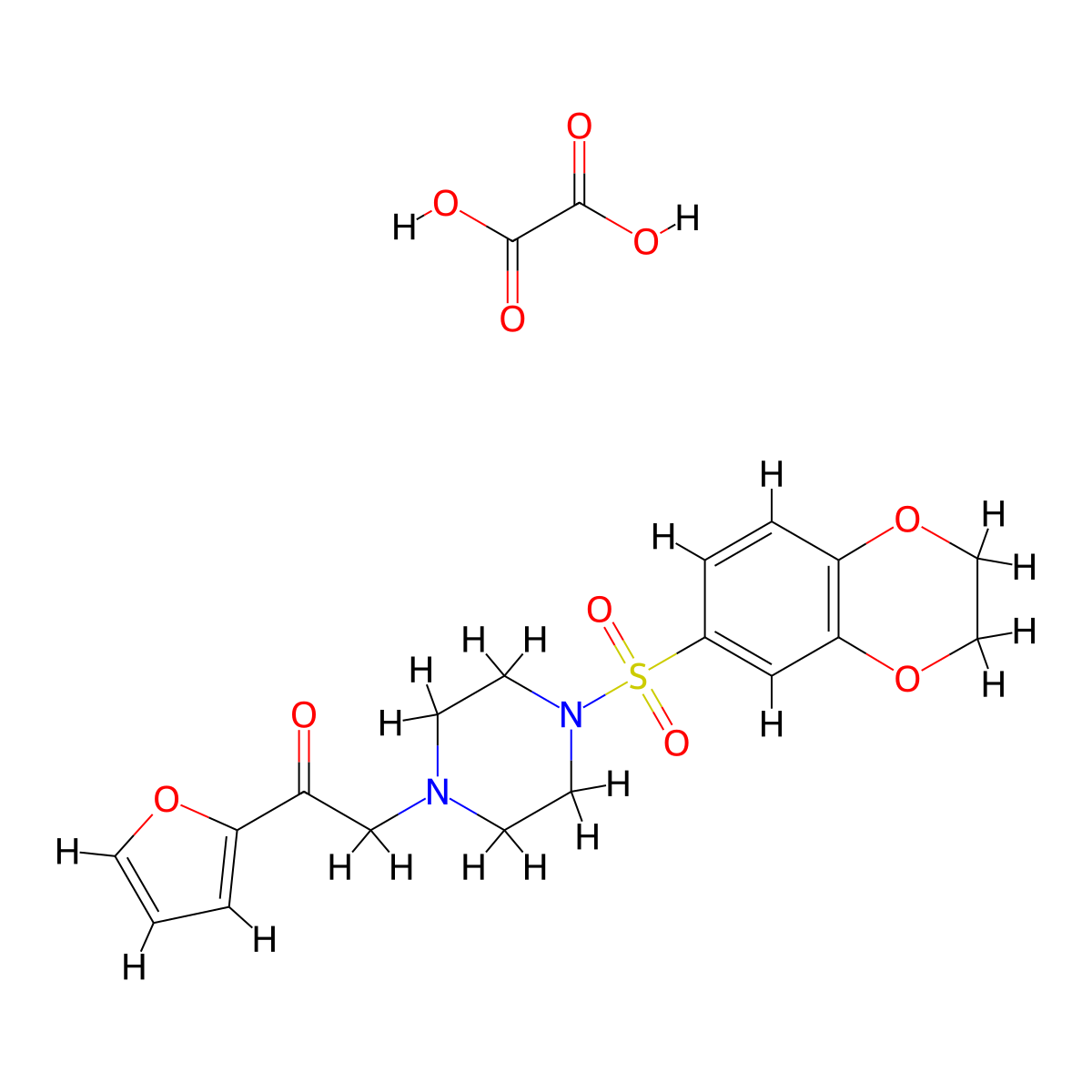 2-(4-((2,3-Dihydrobenzo[b][1,4]dioxin-6-yl)sulfonyl)piperazin-1-yl)-1-(furan-2-yl)ethanone oxalate molecular structure, CAS 1351642-16-4