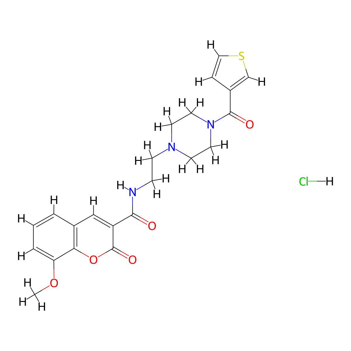 8-methoxy-2-oxo-N-{2-[4-(thiophene-3-carbonyl)piperazin-1-yl]ethyl}-2H-chromene-3-carboxamide hydrochloride molecular structure, CAS 1351642-21-1