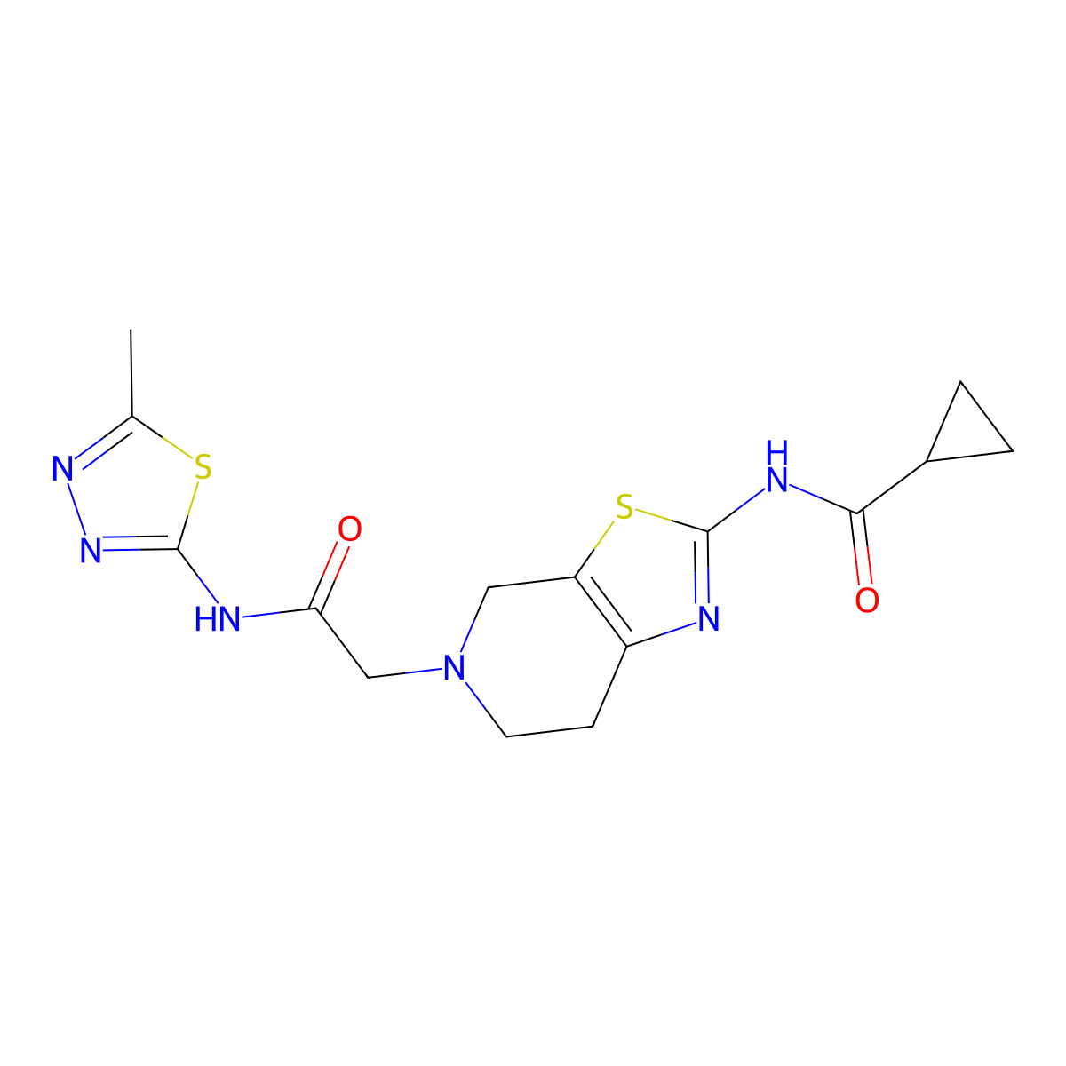 N-(5-(2-((5-methyl-1,3,4-thiadiazol-2-yl)amino)-2-oxoethyl)-4,5,6,7-tetrahydrothiazolo[5,4-c]pyridin-2-yl)cyclopropanecarboxamide molecular structure, CAS 1351642-24-4