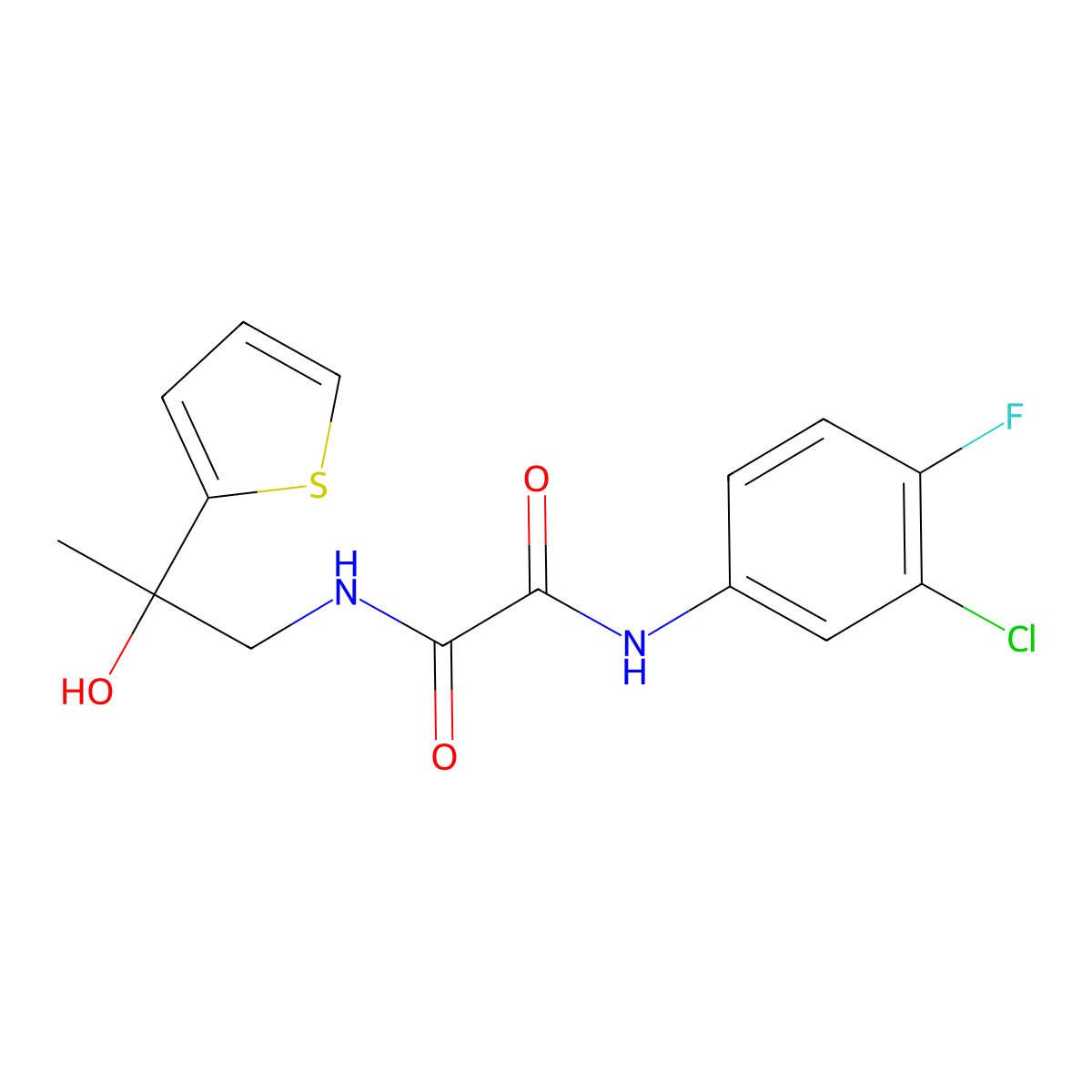 N1-(3-chloro-4-fluorophenyl)-N2-(2-hydroxy-2-(thiophen-2-yl)propyl)oxalamide molecular structure, CAS 1351642-27-7