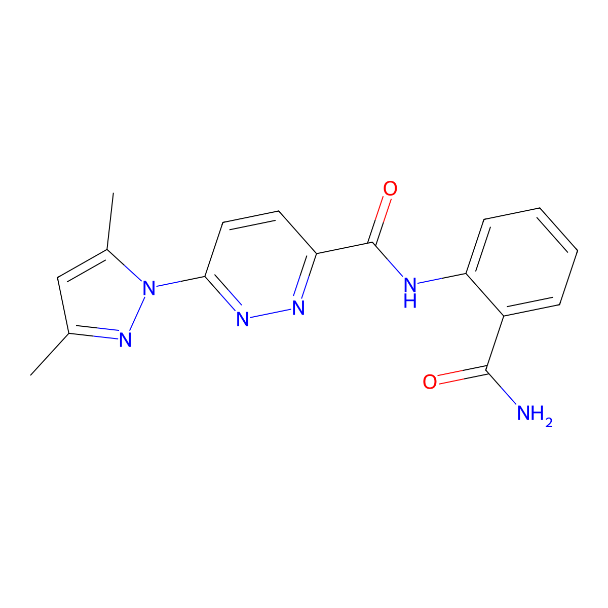 N-(2-carbamoylphenyl)-6-(3,5-dimethyl-1H-pyrazol-1-yl)pyridazine-3-carboxamide molecular structure, CAS 1351642-29-9