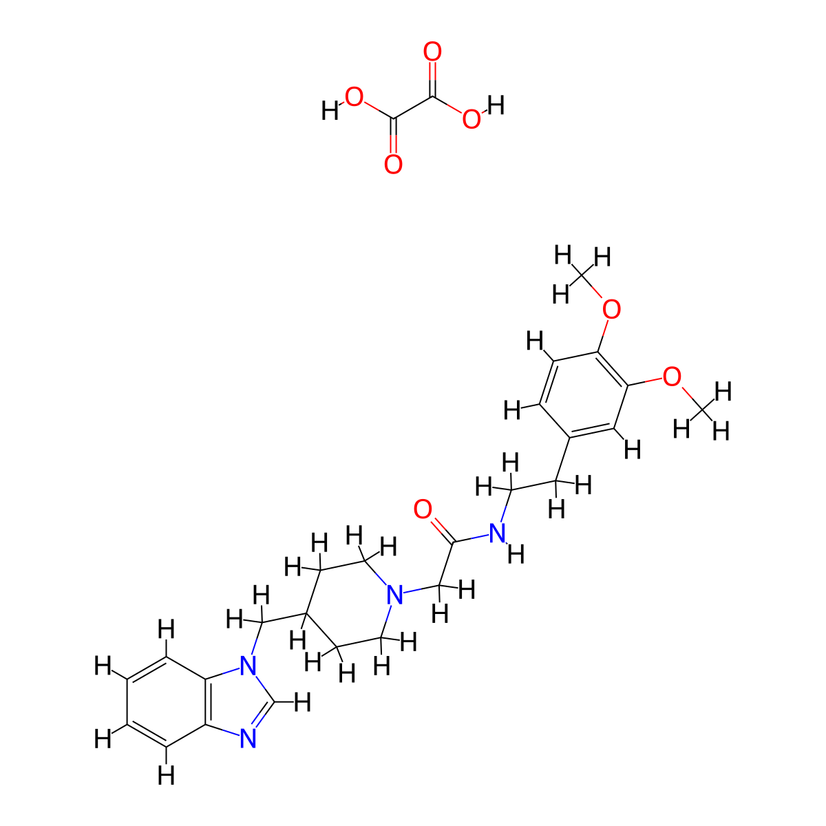 2-(4-((1H-benzo[d]imidazol-1-yl)methyl)piperidin-1-yl)-N-(3,4-dimethoxyphenethyl)acetamide oxalate molecular structure, CAS 1351642-32-4