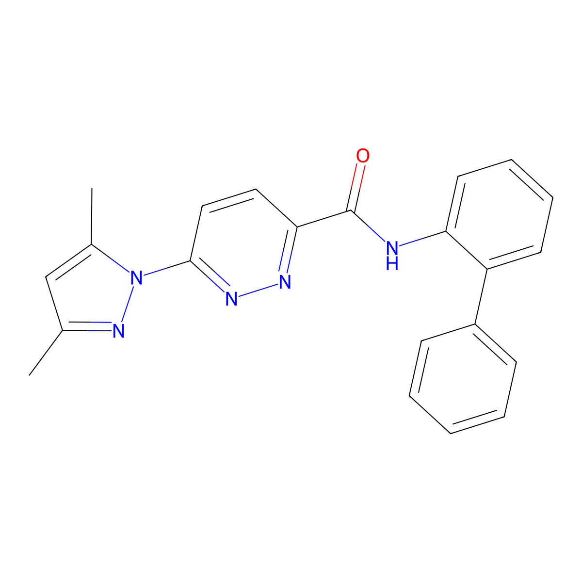 N-([1,1'-biphenyl]-2-yl)-6-(3,5-dimethyl-1H-pyrazol-1-yl)pyridazine-3-carboxamide molecular structure, CAS 1351642-38-0