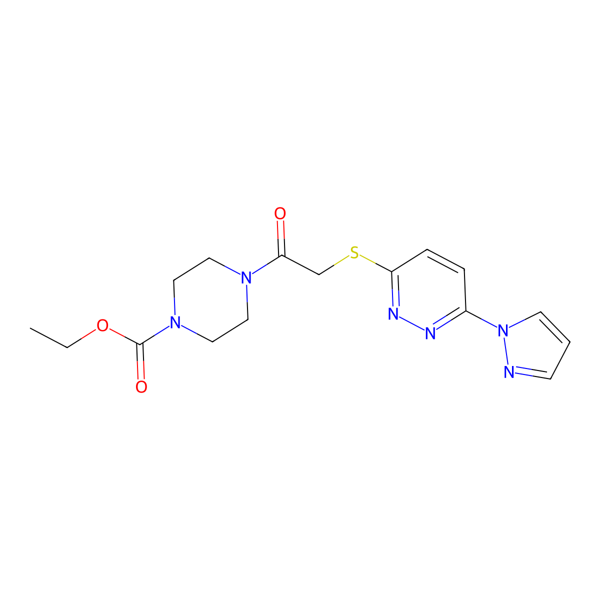 ethyl 4-(2-((6-(1H-pyrazol-1-yl)pyridazin-3-yl)thio)acetyl)piperazine-1-carboxylate molecular structure, CAS 1351642-41-5
