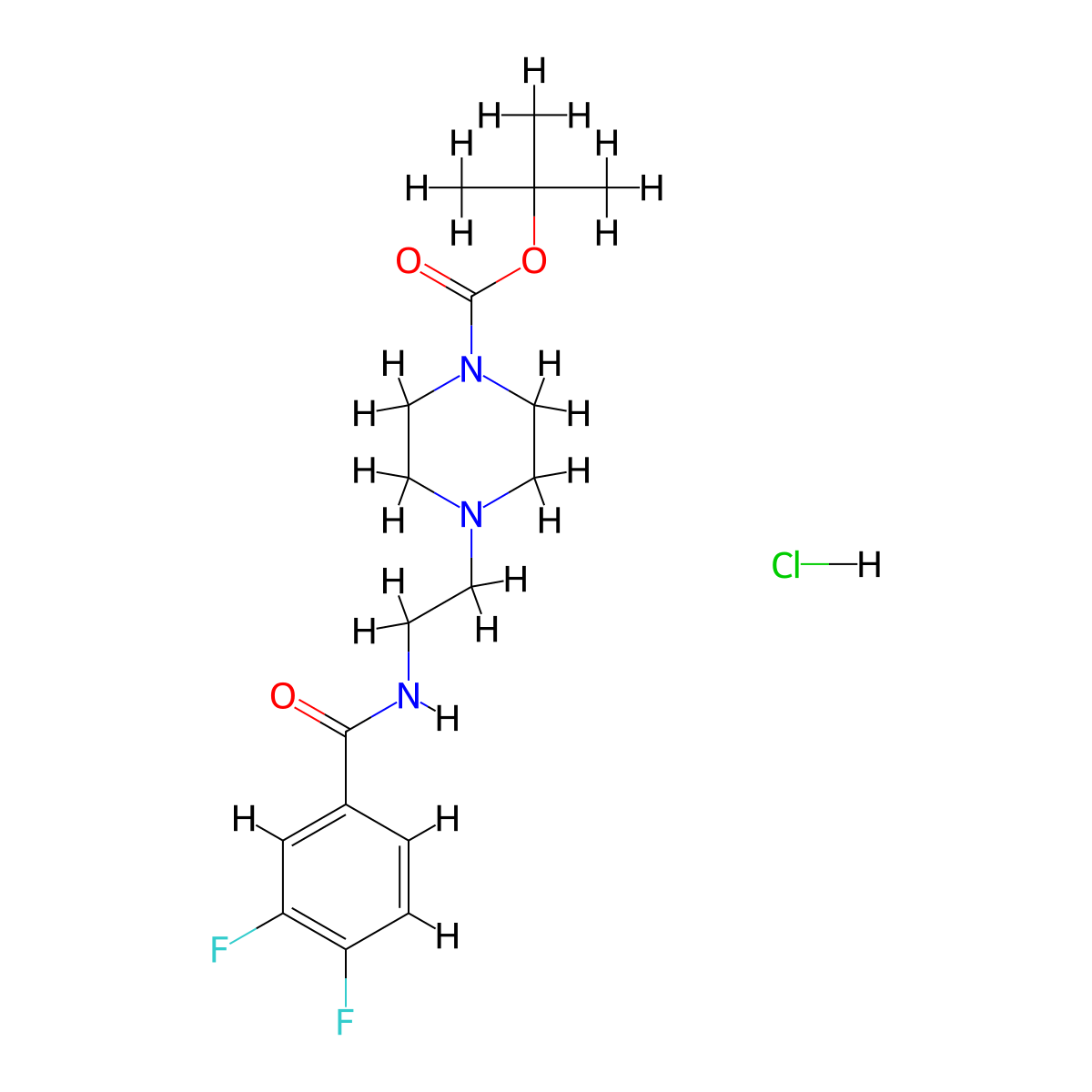Tert-butyl 4-(2-(3,4-difluorobenzamido)ethyl)piperazine-1-carboxylate hydrochloride molecular structure, CAS 1351642-42-6