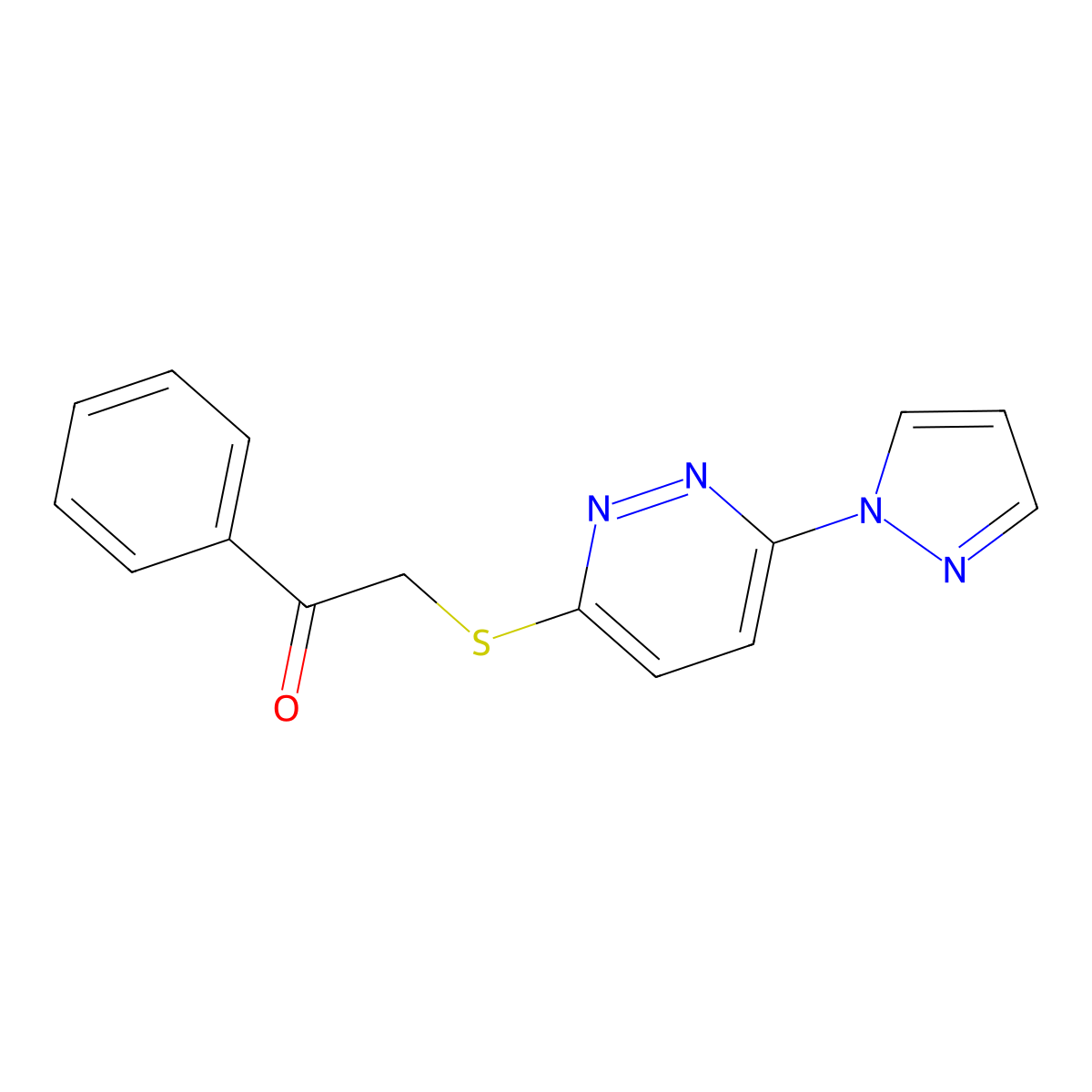 2-((6-(1H-pyrazol-1-yl)pyridazin-3-yl)thio)-1-phenylethanone molecular structure, CAS 1351642-48-2