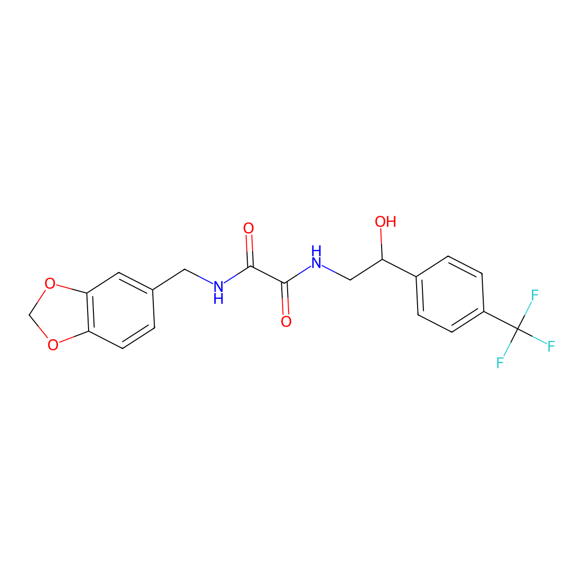 N1-(benzo[d][1,3]dioxol-5-ylmethyl)-N2-(2-hydroxy-2-(4-(trifluoromethyl)phenyl)ethyl)oxalamide molecular structure, CAS 1351642-55-1