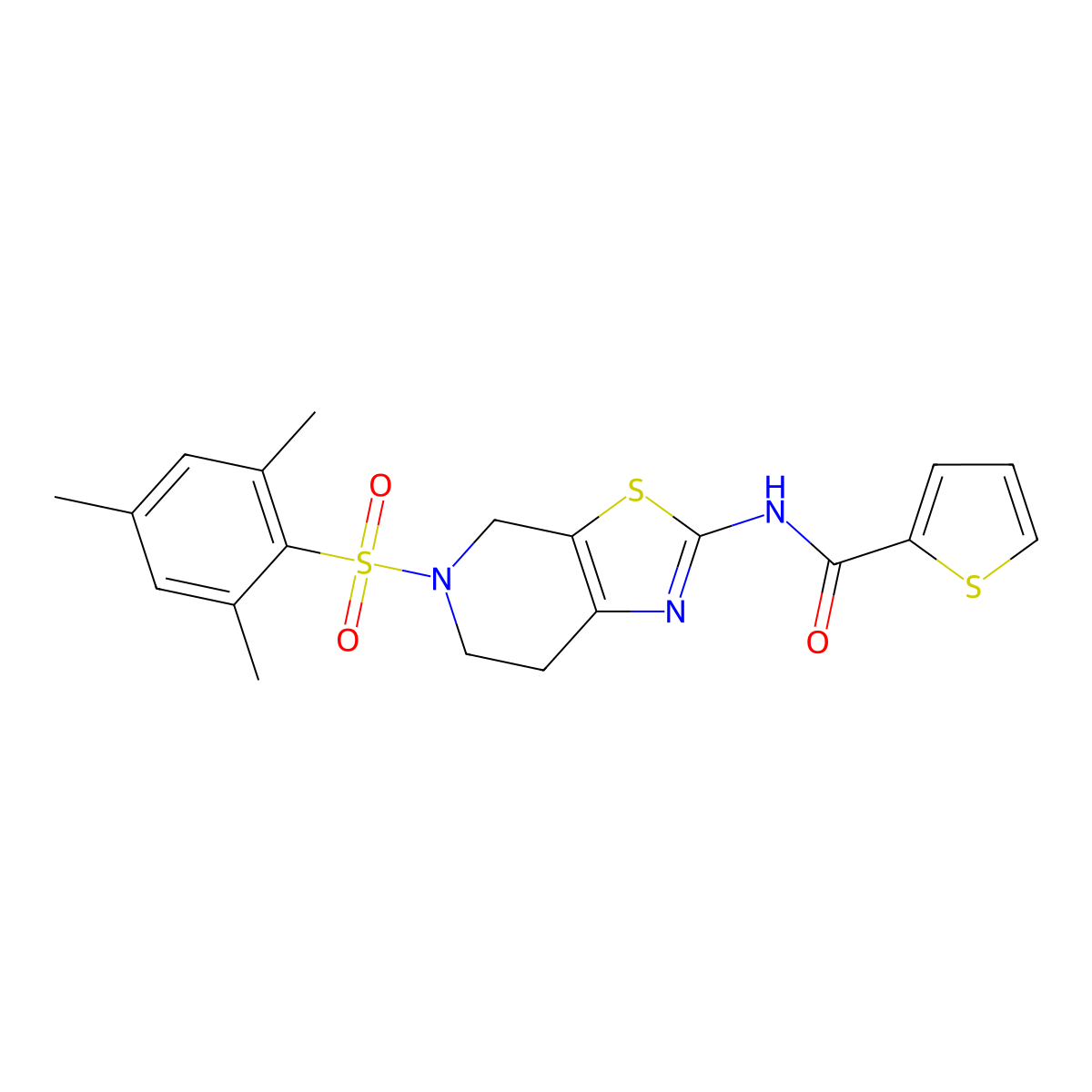 N-(5-(mesitylsulfonyl)-4,5,6,7-tetrahydrothiazolo[5,4-c]pyridin-2-yl)thiophene-2-carboxamide molecular structure, CAS 1351642-62-0