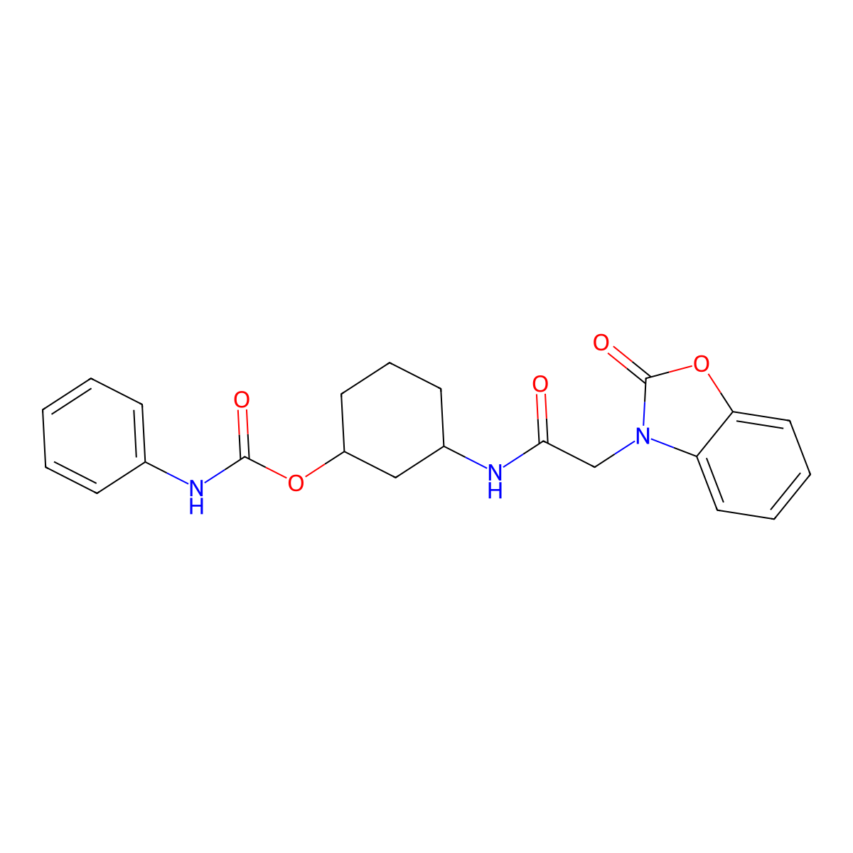3-(2-(2-oxobenzo[d]oxazol-3(2H)-yl)acetamido)cyclohexyl phenylcarbamate molecular structure, CAS 1351642-72-2