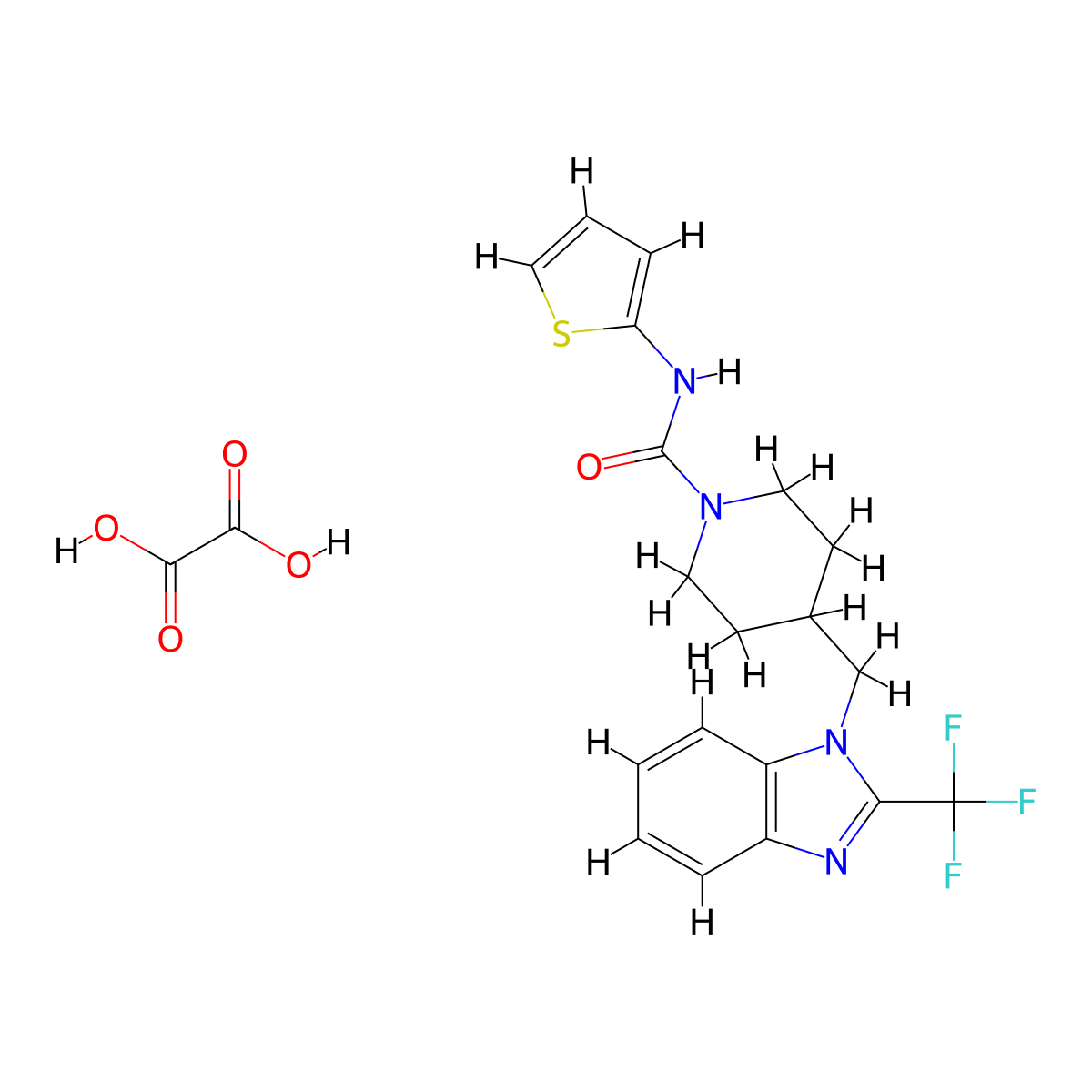 N-(thiophen-2-yl)-4-((2-(trifluoromethyl)-1H-benzo[d]imidazol-1-yl)methyl)piperidine-1-carboxamide oxalate molecular structure, CAS 1351642-77-7