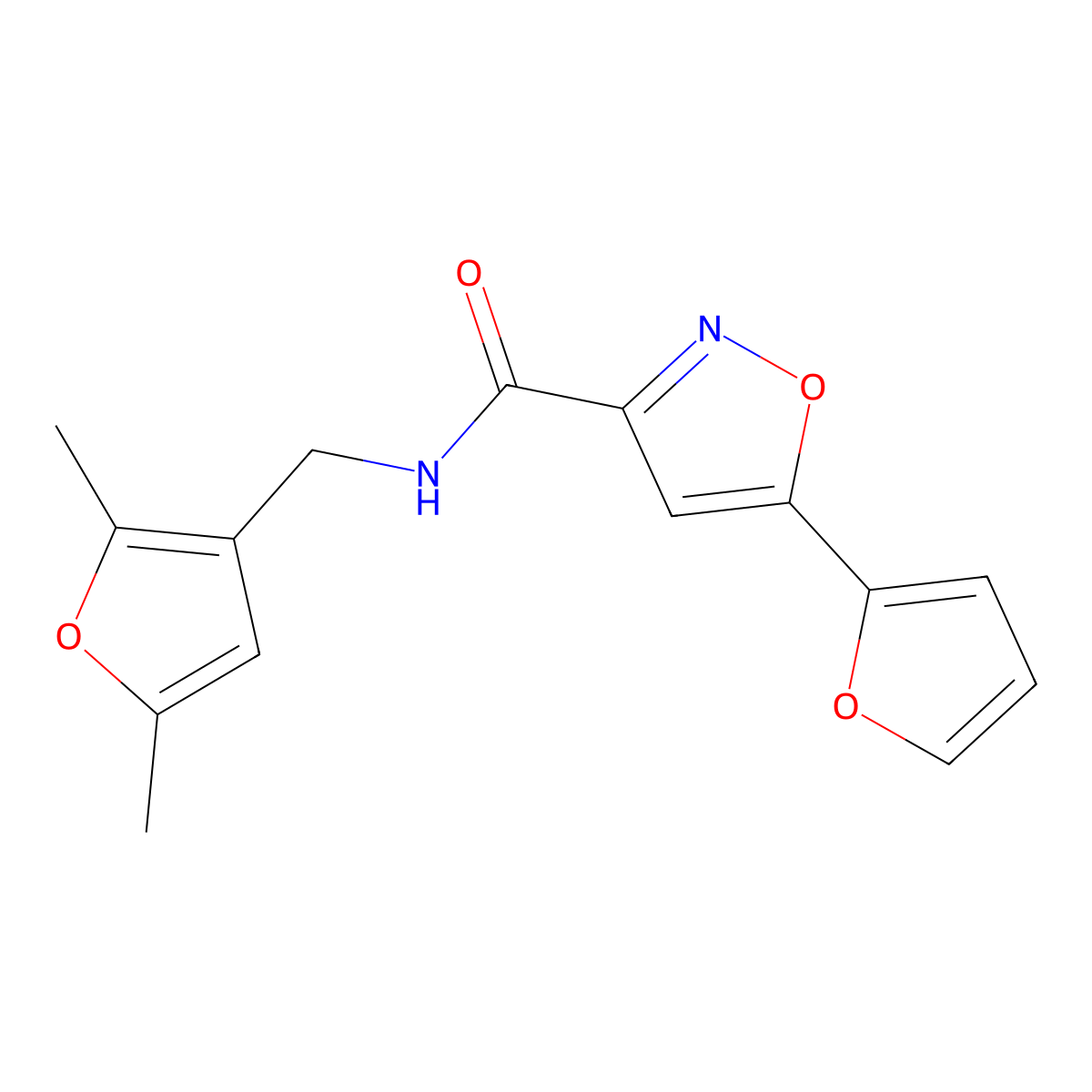 N-((2,5-dimethylfuran-3-yl)methyl)-5-(furan-2-yl)isoxazole-3-carboxamide molecular structure, CAS 1351642-79-9