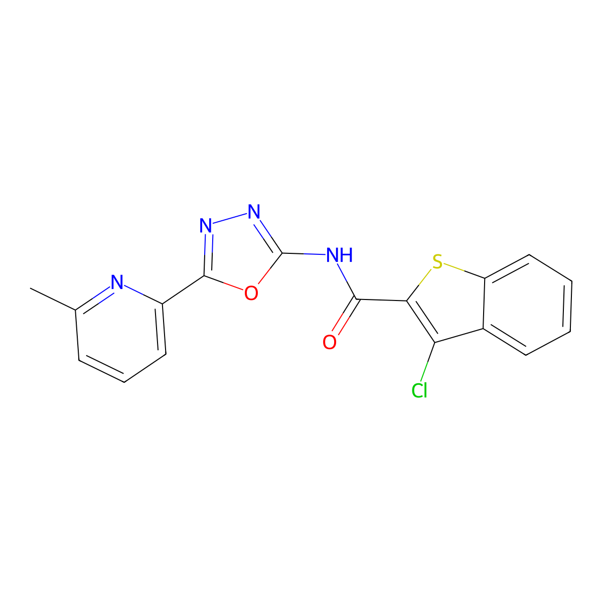 3-chloro-N-(5-(6-methylpyridin-2-yl)-1,3,4-oxadiazol-2-yl)benzo[b]thiophene-2-carboxamide molecular structure, CAS 1351642-82-4