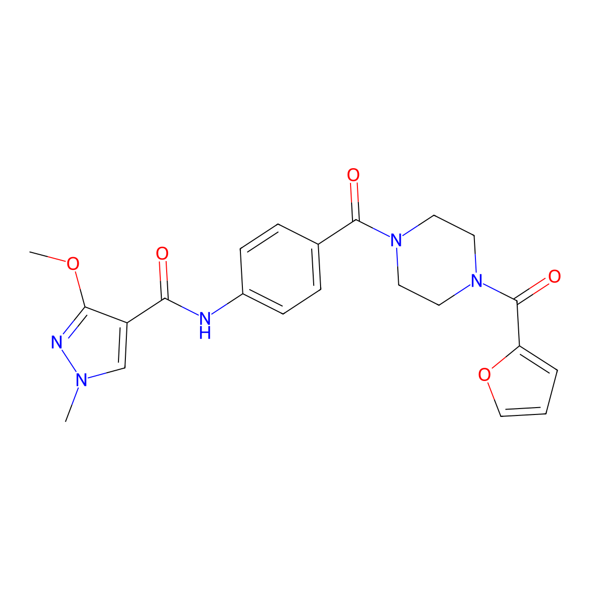 N-{4-[4-(furan-2-carbonyl)piperazine-1-carbonyl]phenyl}-3-methoxy-1-methyl-1H-pyrazole-4-carboxamide molecular structure, CAS 1351642-85-7