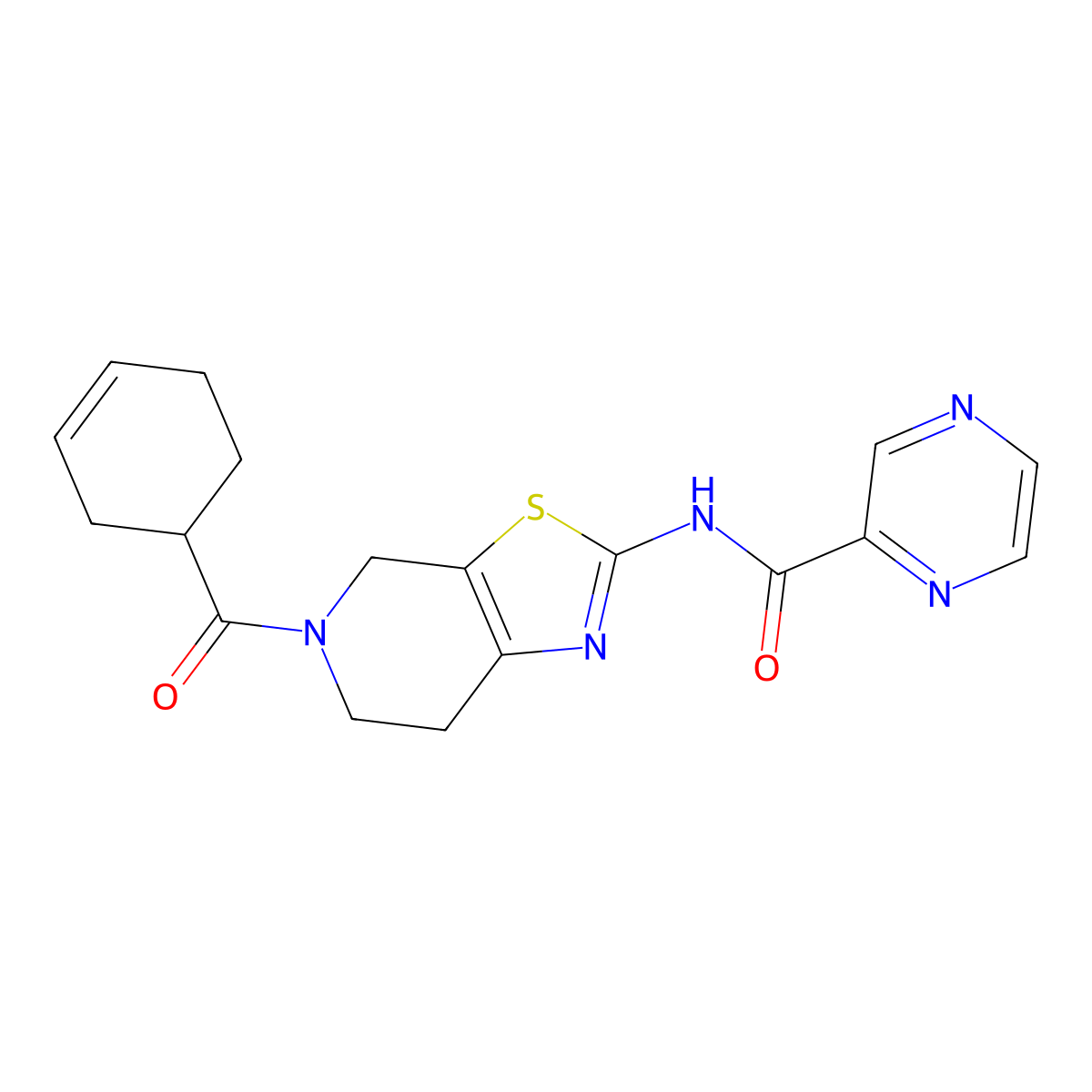 N-(5-(cyclohex-3-enecarbonyl)-4,5,6,7-tetrahydrothiazolo[5,4-c]pyridin-2-yl)pyrazine-2-carboxamide molecular structure, CAS 1351642-86-8
