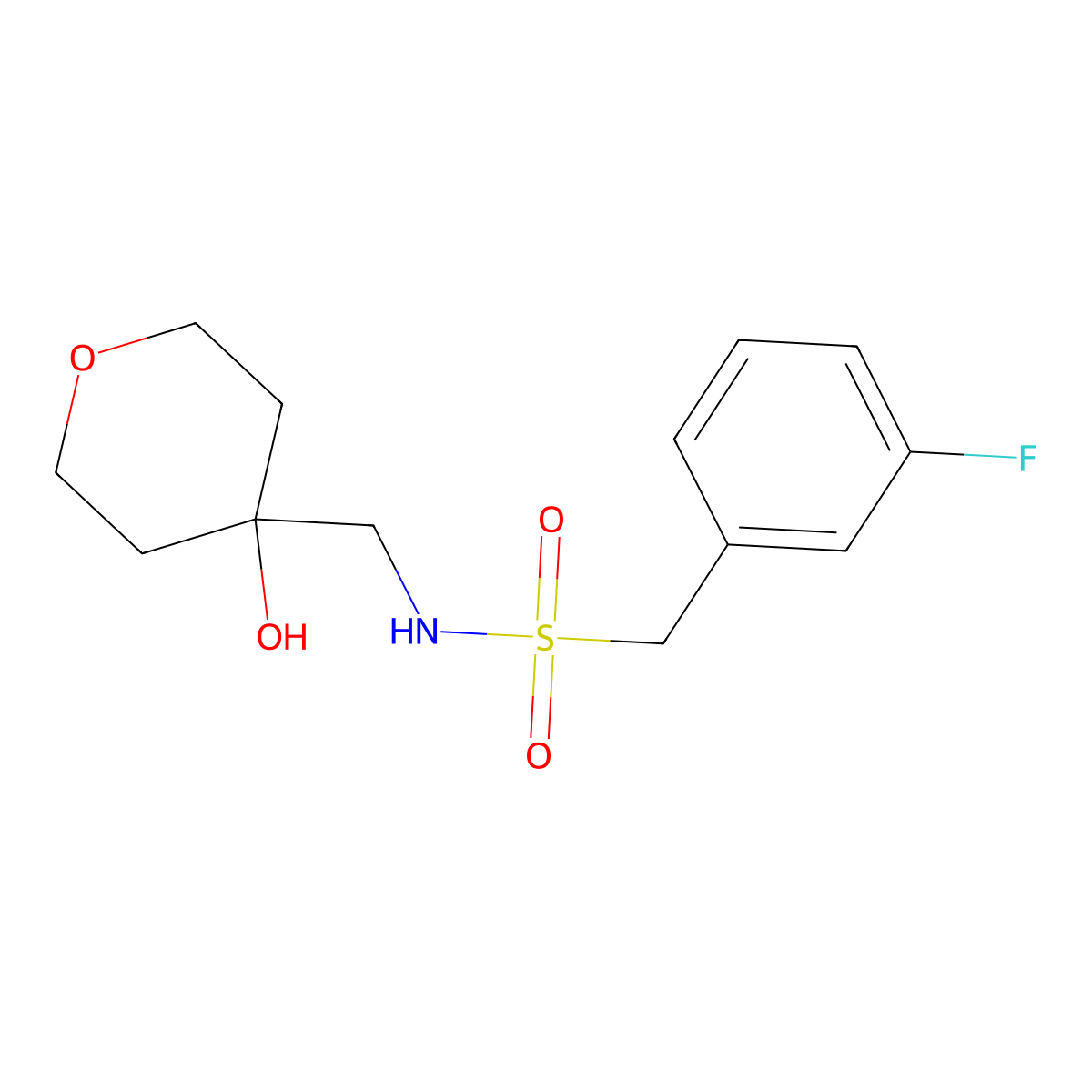 1-(3-fluorophenyl)-N-[(4-hydroxyoxan-4-yl)methyl]methanesulfonamide molecular structure, CAS 1351642-94-8