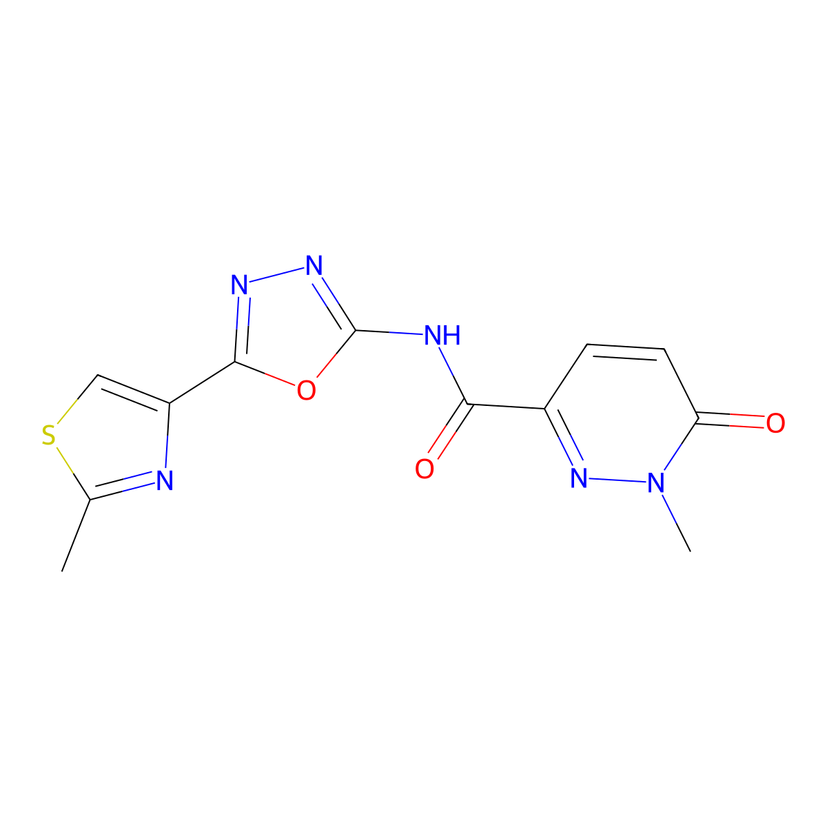 1-methyl-N-(5-(2-methylthiazol-4-yl)-1,3,4-oxadiazol-2-yl)-6-oxo-1,6-dihydropyridazine-3-carboxamide molecular structure, CAS 1351642-95-9