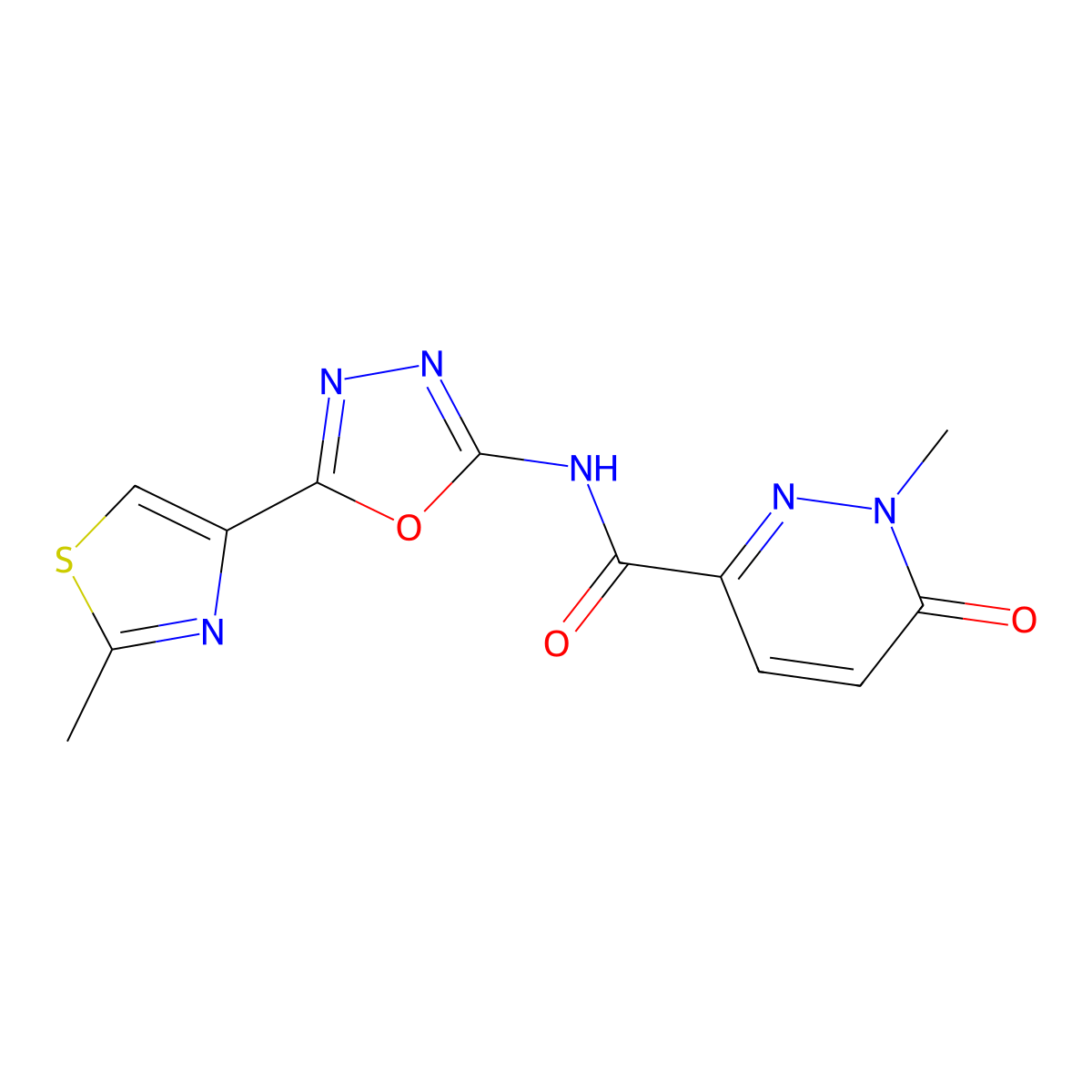 1-methyl-N-(5-(2-methylthiazol-4-yl)-1,3,4-oxadiazol-2-yl)-6-oxo-1,6-dihydropyridazine-3-carboxamide molecular structure, CAS 1351642-95-9