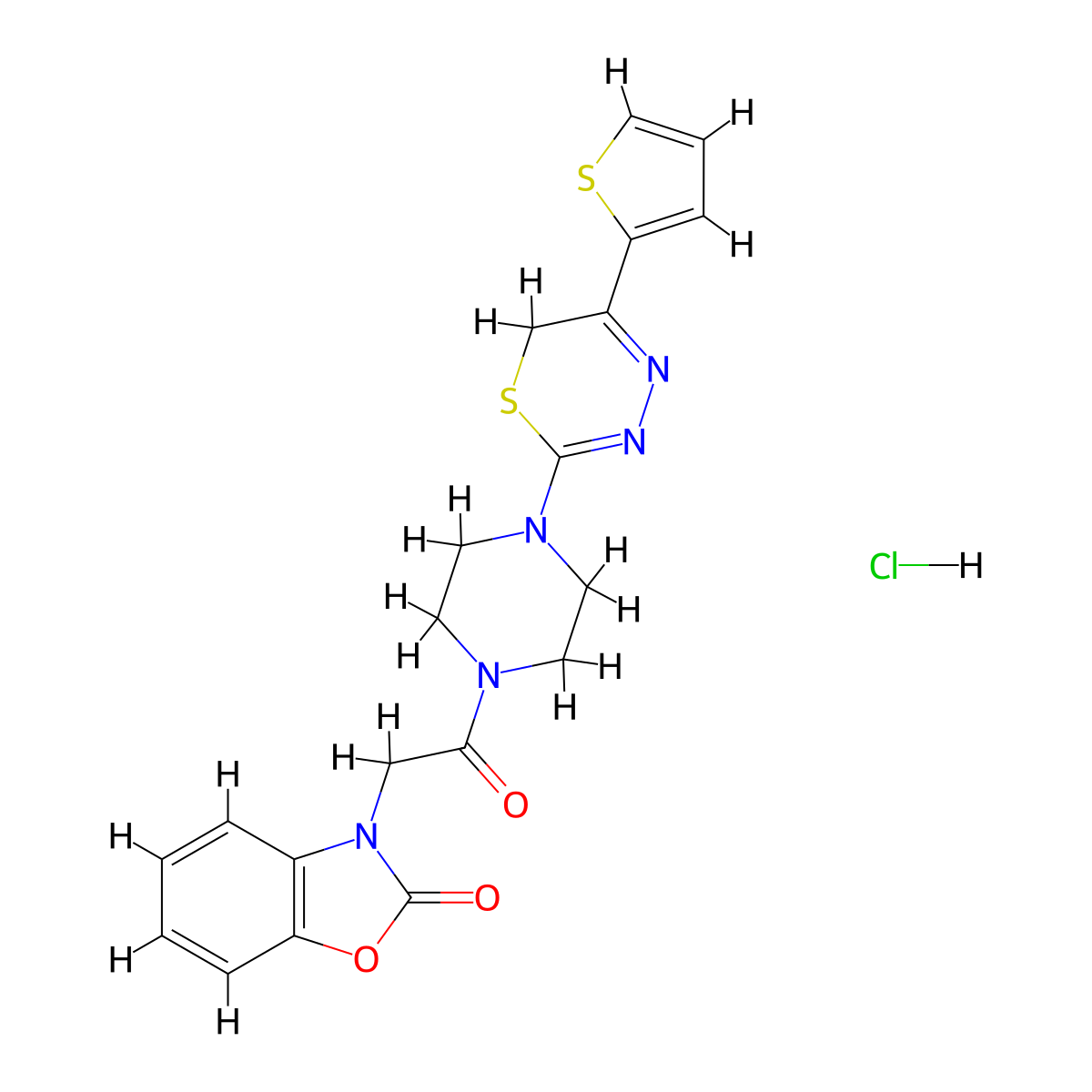 3-(2-oxo-2-(4-(5-(thiophen-2-yl)-6H-1,3,4-thiadiazin-2-yl)piperazin-1-yl)ethyl)benzo[d]oxazol-2(3H)-one hydrochloride molecular structure, CAS 1351643-02-1