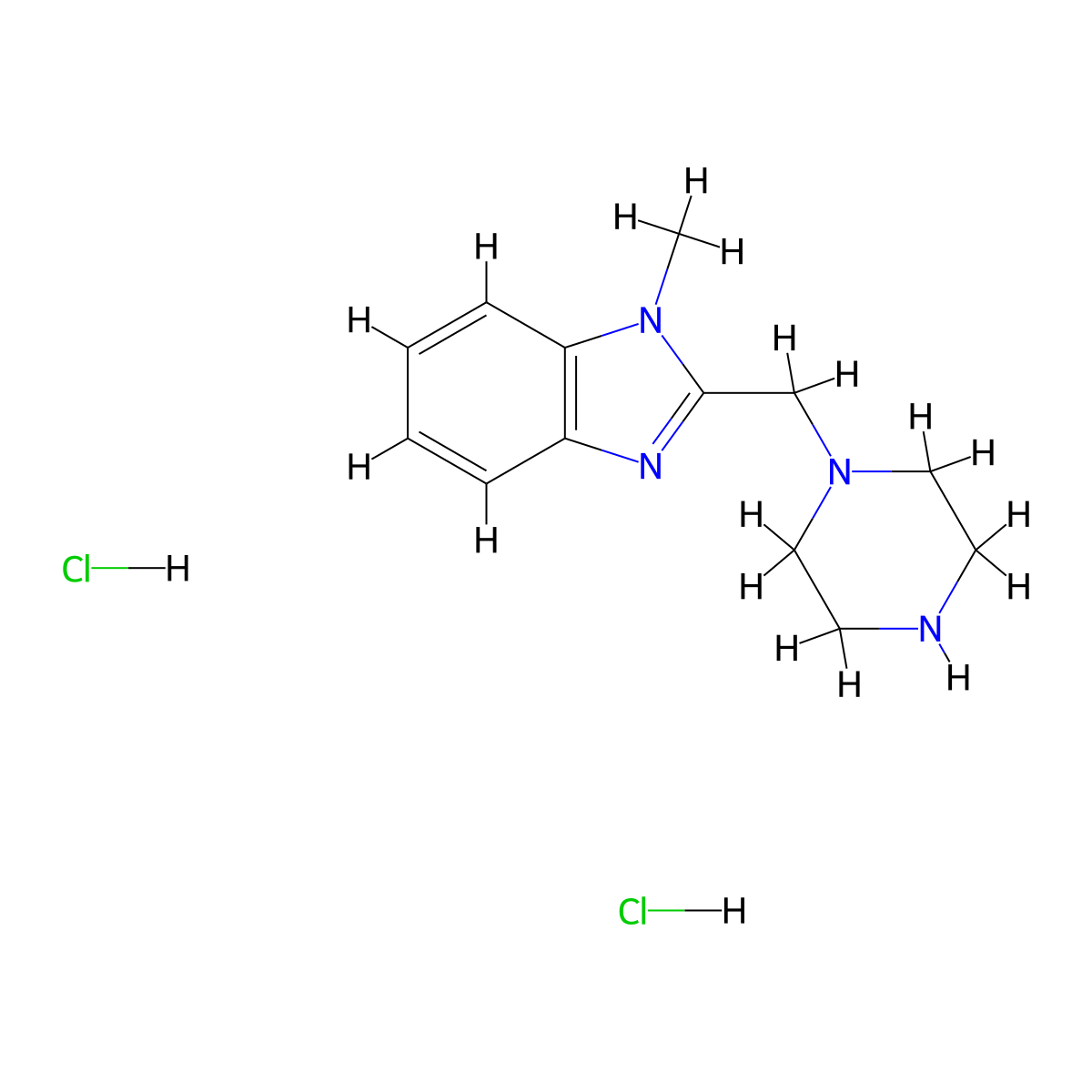 1-methyl-2-(piperazin-1-ylmethyl)-1H-benzimidazole dihydrochloride molecular structure, CAS 1351643-15-6