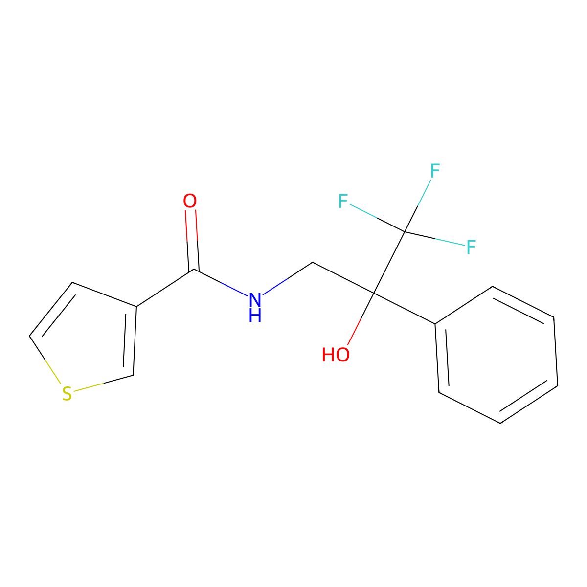 N-(3,3,3-trifluoro-2-hydroxy-2-phenylpropyl)thiophene-3-carboxamide molecular structure, CAS 1351643-41-8
