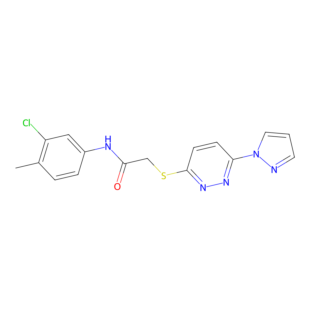 2-((6-(1H-pyrazol-1-yl)pyridazin-3-yl)thio)-N-(3-chloro-4-methylphenyl)acetamide molecular structure, CAS 1351643-47-4