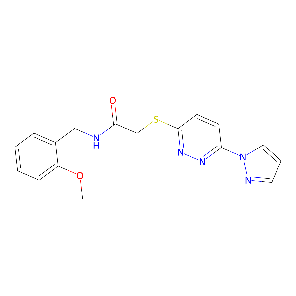 2-((6-(1H-pyrazol-1-yl)pyridazin-3-yl)thio)-N-(2-methoxybenzyl)acetamide molecular structure, CAS 1351643-48-5