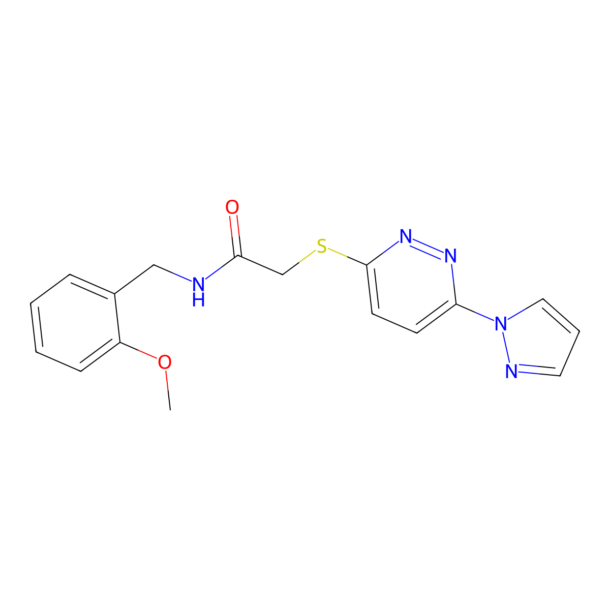 2-((6-(1H-pyrazol-1-yl)pyridazin-3-yl)thio)-N-(2-methoxybenzyl)acetamide molecular structure, CAS 1351643-48-5