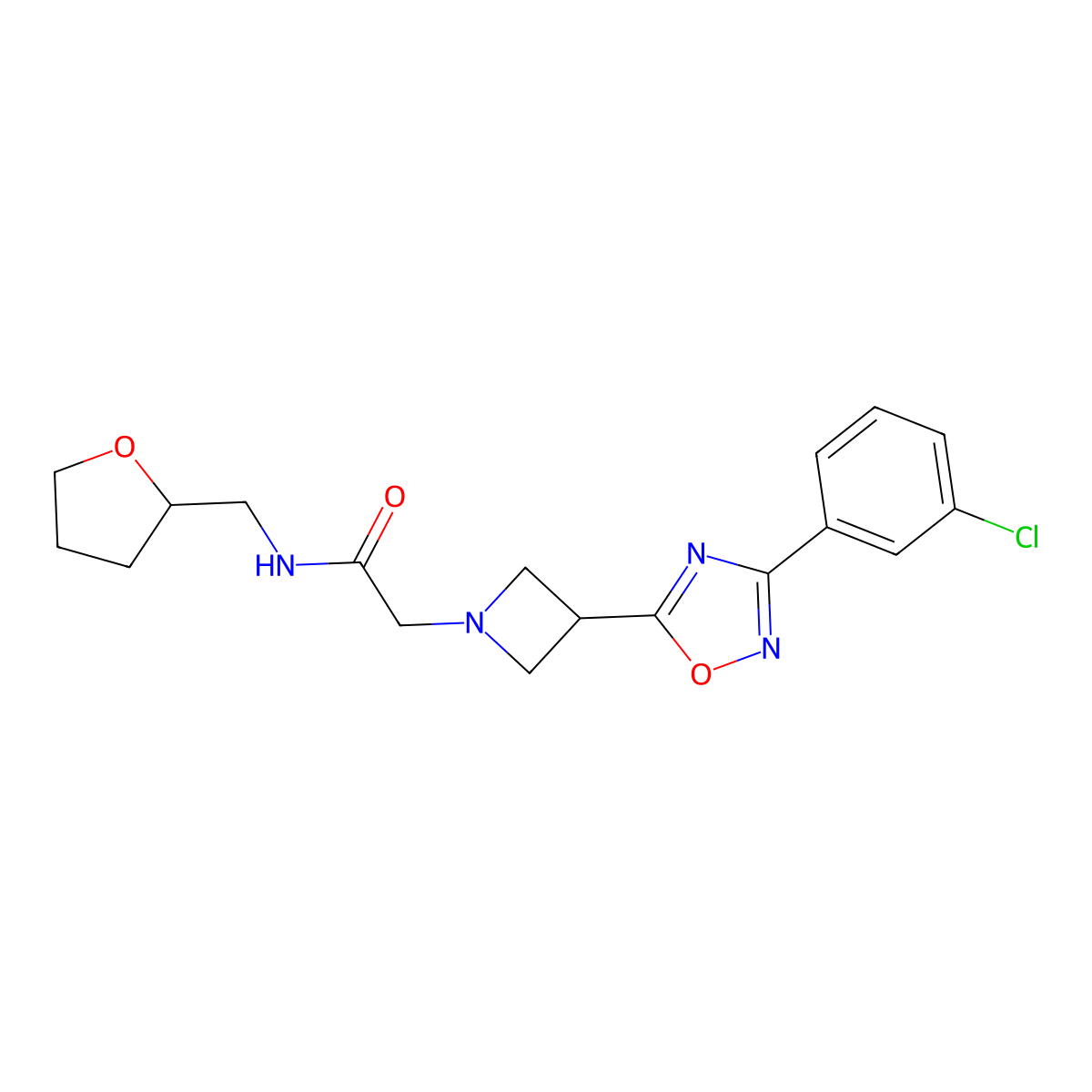 2-[3-[3-(3-Chlorophenyl)-1,2,4-oxadiazol-5-yl]azetidin-1-yl]-N-(oxolan-2-ylmethyl)acetamide molecular structure, CAS 1351643-54-3