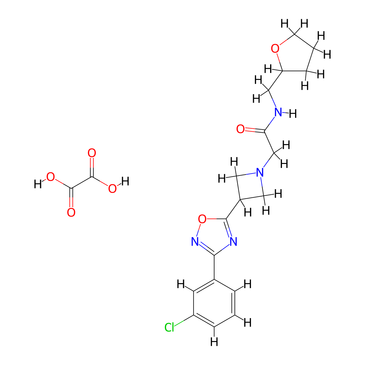 2-(3-(3-(3-chlorophenyl)-1,2,4-oxadiazol-5-yl)azetidin-1-yl)-N-((tetrahydrofuran-2-yl)methyl)acetamide oxalate molecular structure, CAS 1351643-55-4