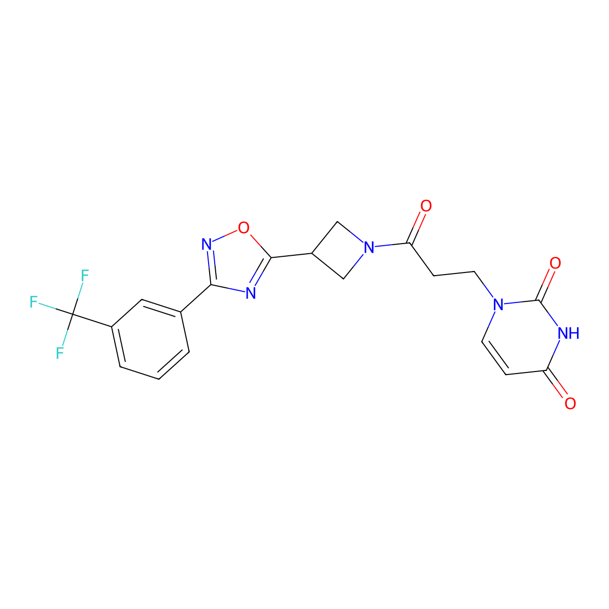 1-(3-oxo-3-(3-(3-(3-(trifluoromethyl)phenyl)-1,2,4-oxadiazol-5-yl)azetidin-1-yl)propyl)pyrimidine-2,4(1H,3H)-dione molecular structure, CAS 1351643-56-5