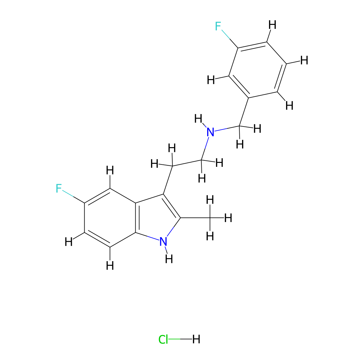 2-(5-fluoro-2-methyl-1H-indol-3-yl)-N-(3-fluorobenzyl)ethanamine hydrochloride molecular structure, CAS 1351643-57-6