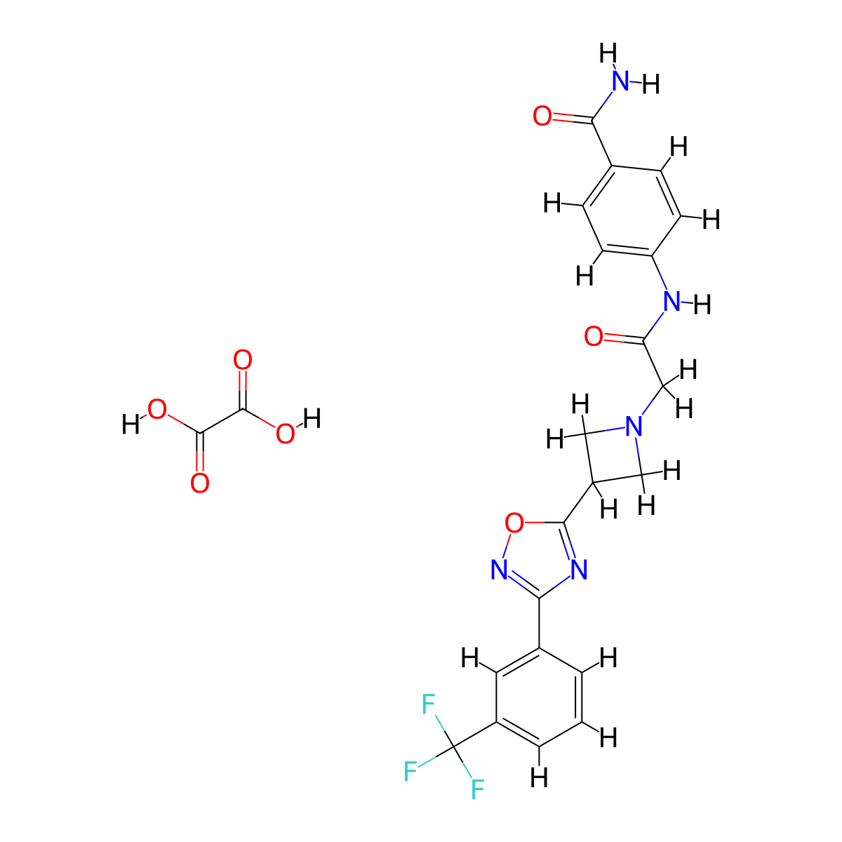 4-(2-(3-(3-(3-(Trifluoromethyl)phenyl)-1,2,4-oxadiazol-5-yl)azetidin-1-yl)acetamido)benzamide oxalate molecular structure, CAS 1351643-60-1