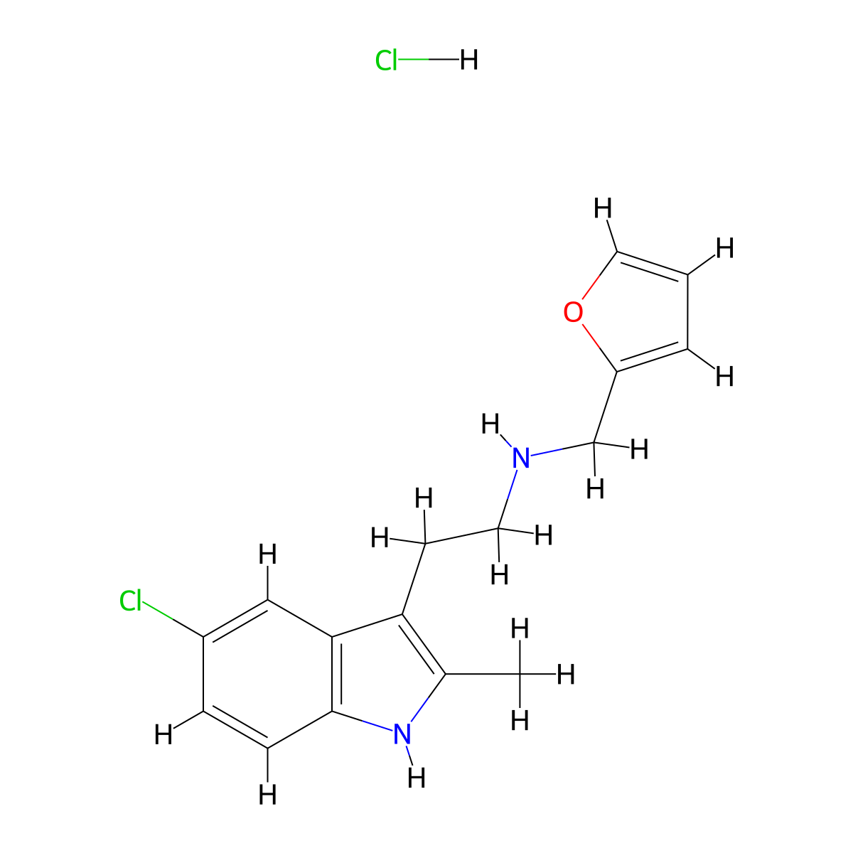 2-(5-chloro-2-methyl-1H-indol-3-yl)-N-(furan-2-ylmethyl)ethanamine hydrochloride molecular structure, CAS 1351643-61-2