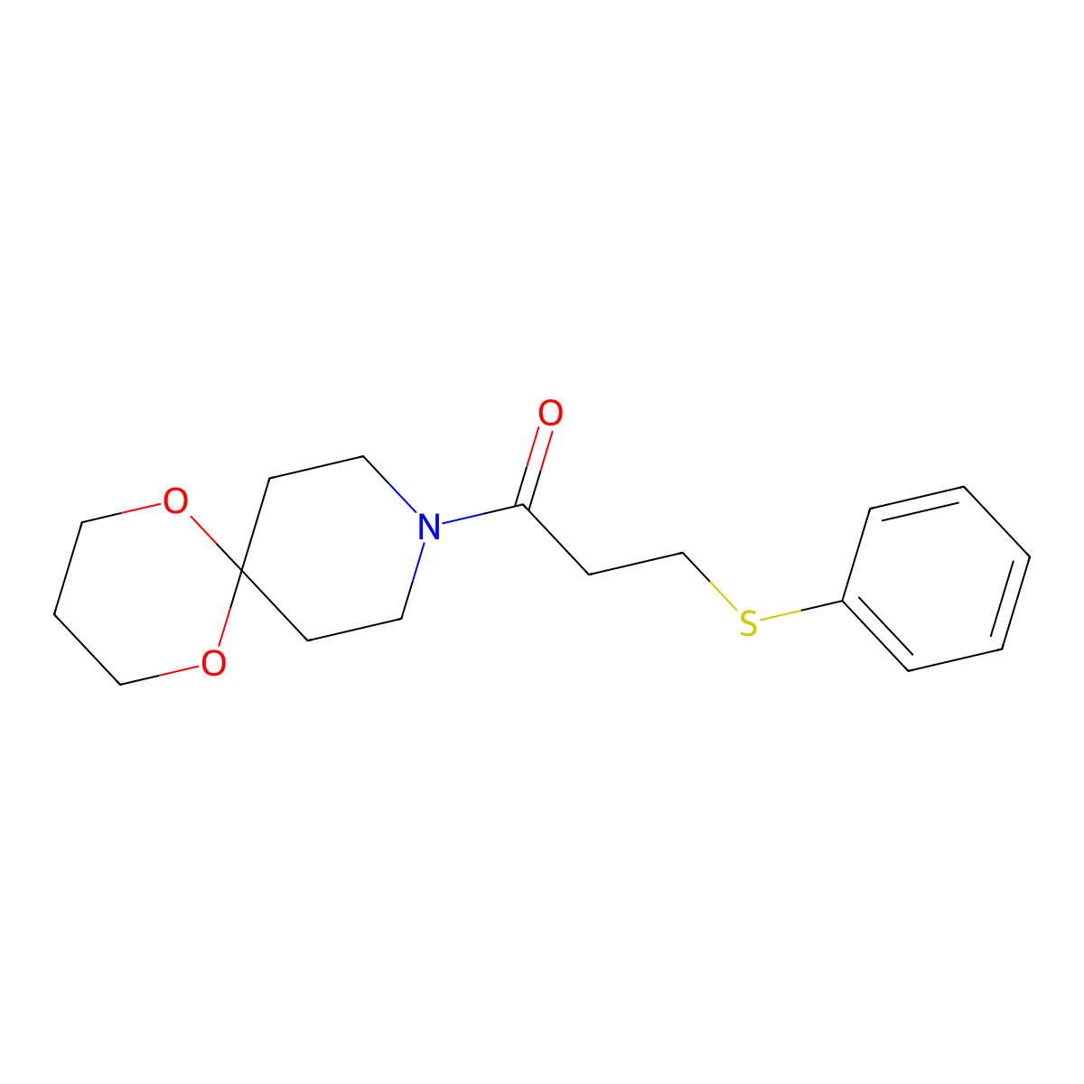 3-(Phenylthio)-1-(1,5-dioxa-9-azaspiro[5.5]undecan-9-yl)propan-1-one molecular structure, CAS 1351643-64-5