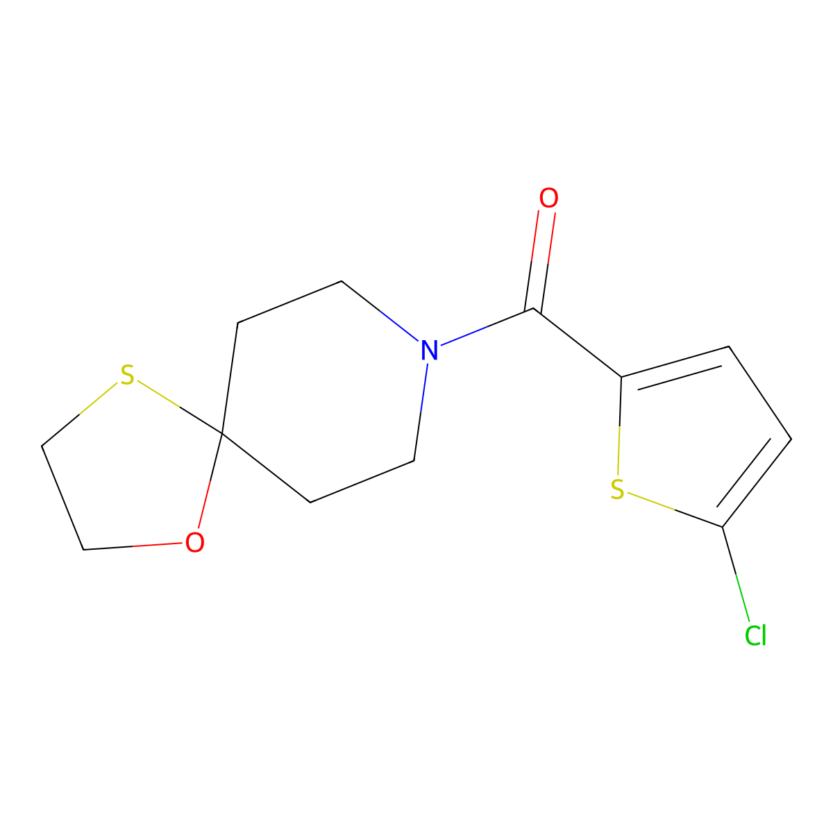 (5-Chlorothiophen-2-yl)(1-oxa-4-thia-8-azaspiro[4.5]decan-8-yl)methanone molecular structure, CAS 1351643-69-0